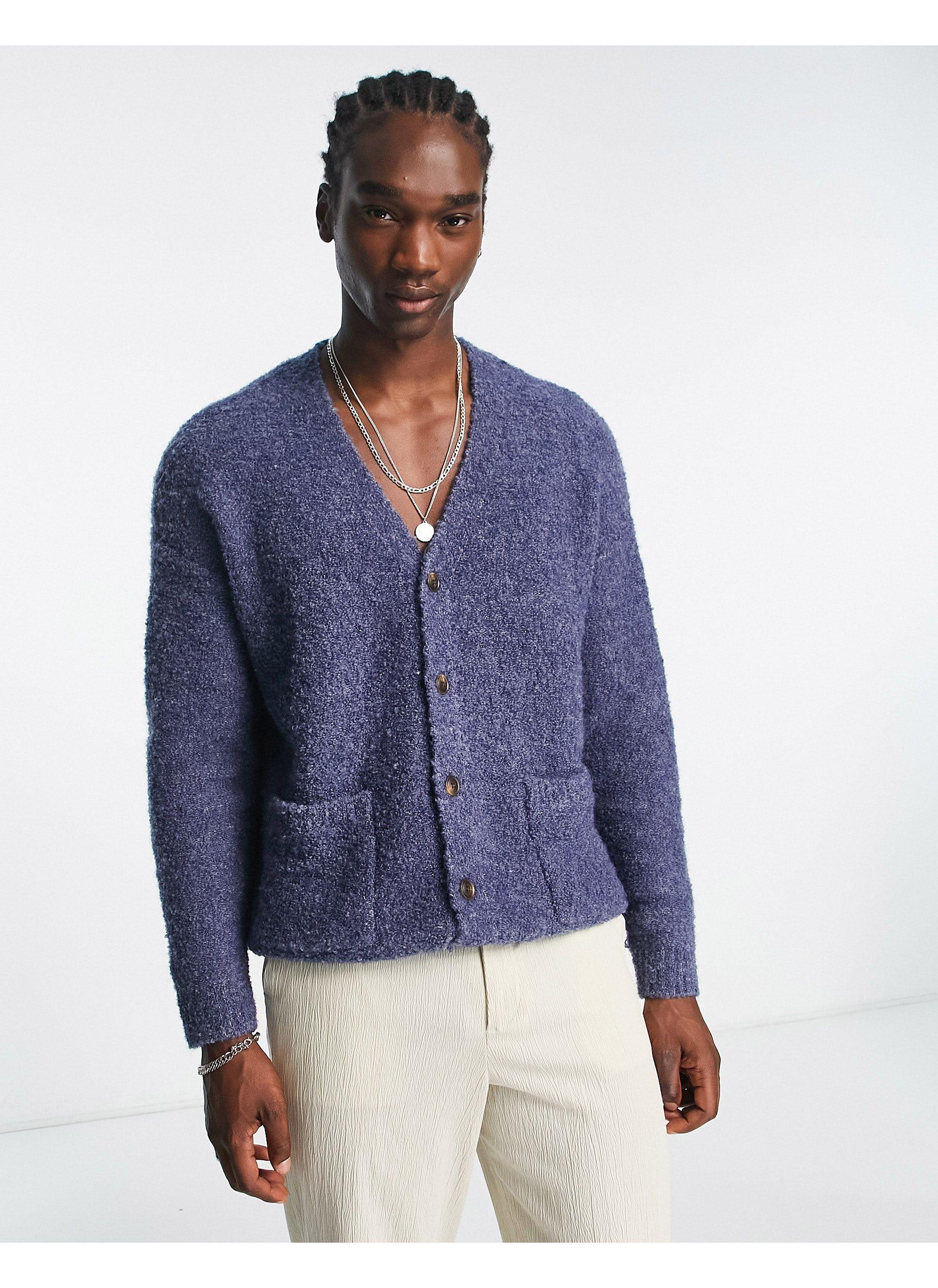 ASOS Relaxed Boucle Cardigan in Blue for Men | Lyst