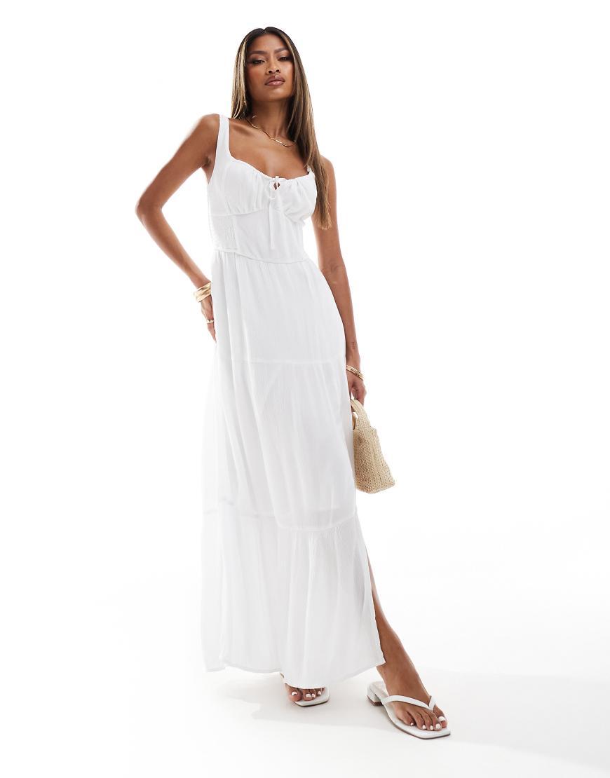 Hollister Side Smocked Maxi Dress With Side Split in White Lyst UK