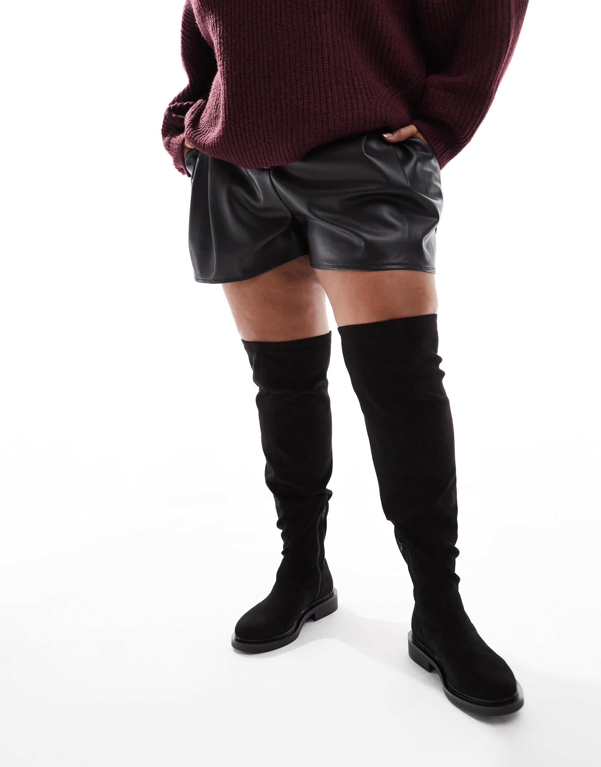 ASOS Curve Kaylee Nette Platte Over de knie laarzen in het Zwart Lyst NL