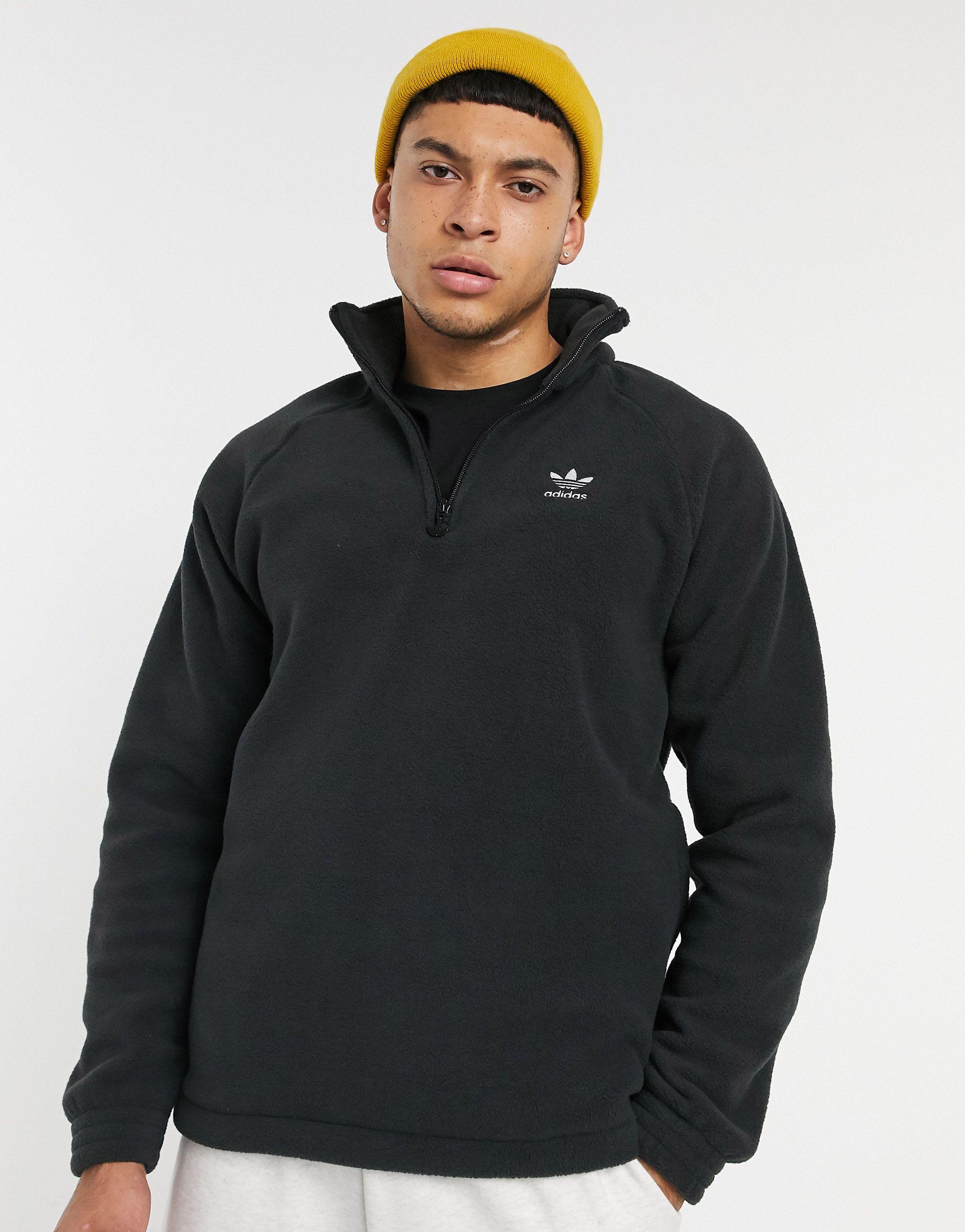 adidas 1/4 Zip Fleece Sweatshirt in Black for Men | Lyst