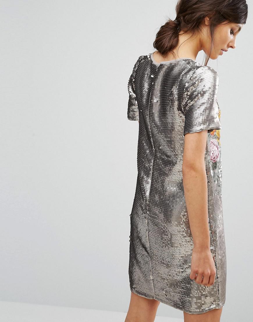 Oasis Premium Sequin Floral Shift Dress | Lyst