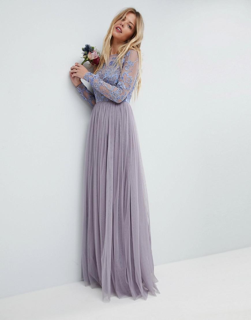 mesh embroidered maxi dress