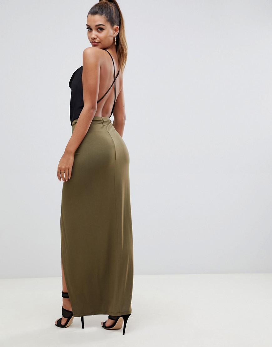 ASOS Denim Drape Front Maxi Skirt in 