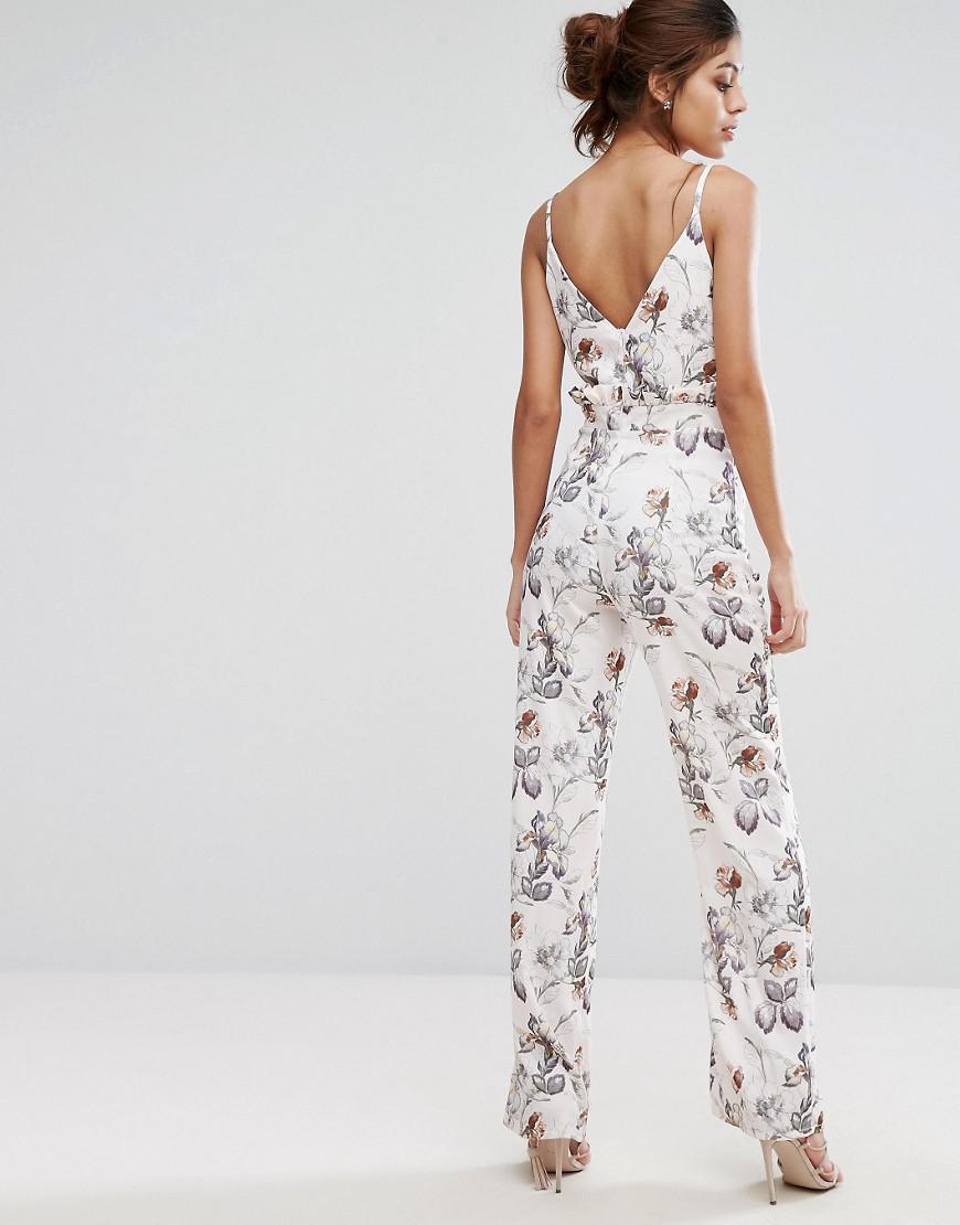 Hope and Ivy Synthetic Hope & Ivy Printed Jumpsuit With Frill Waist - Lyst