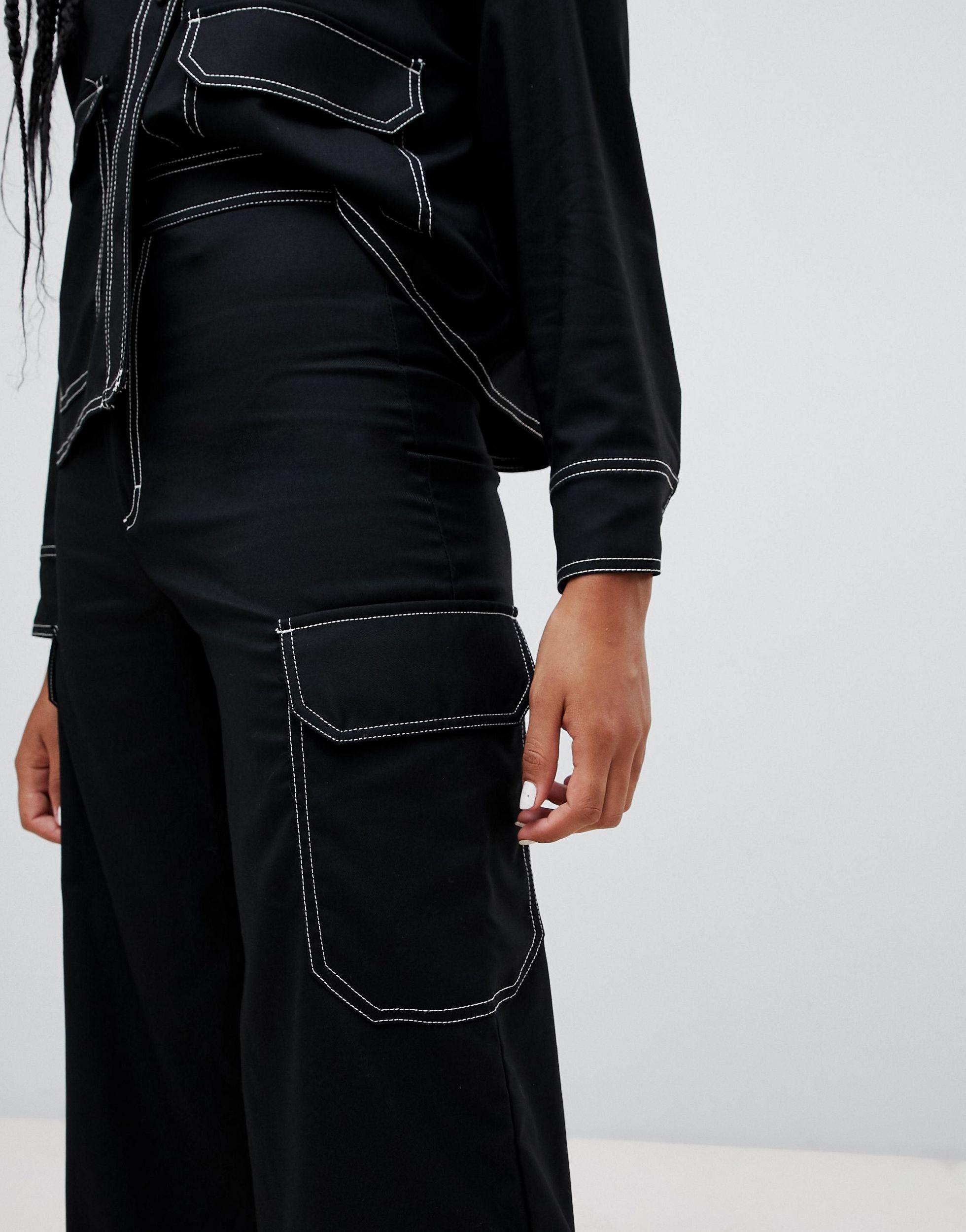 wide leg cargo pocket jeans