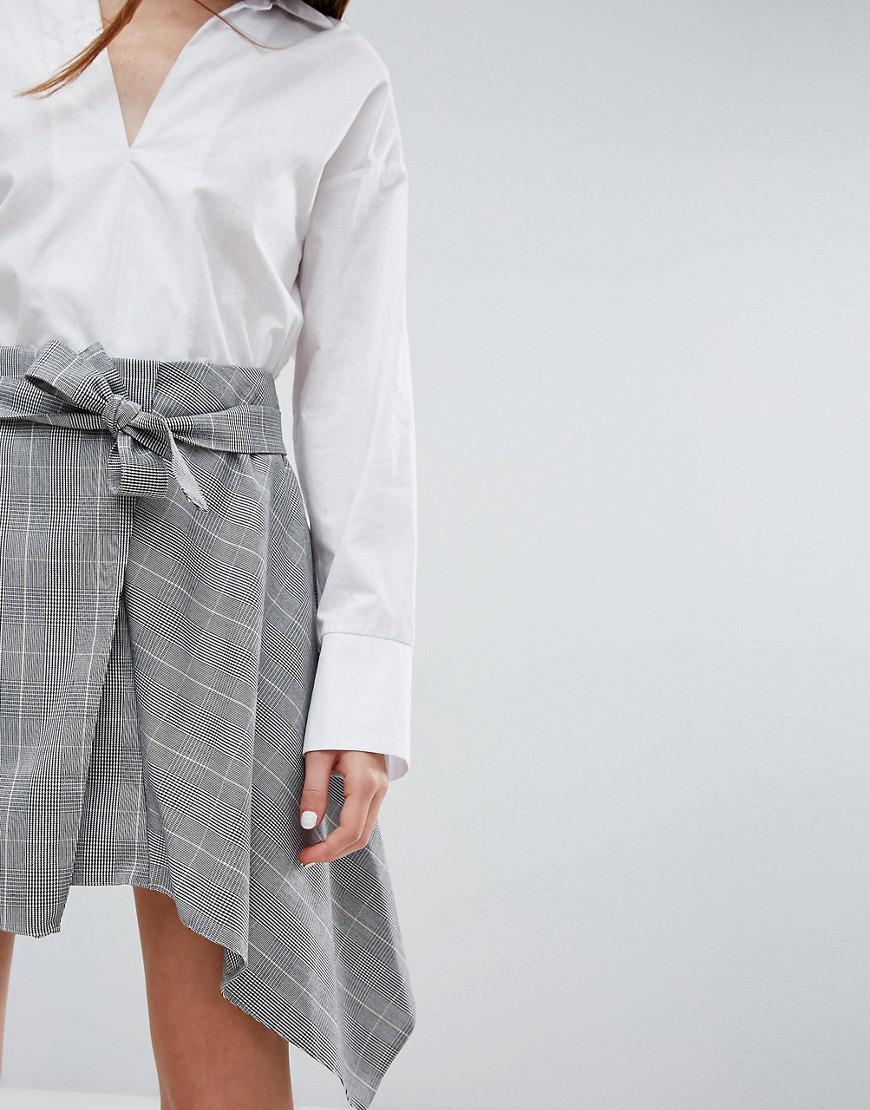 Bershka Denim Heritage Check Asymmetric Skirt in Gray - Lyst