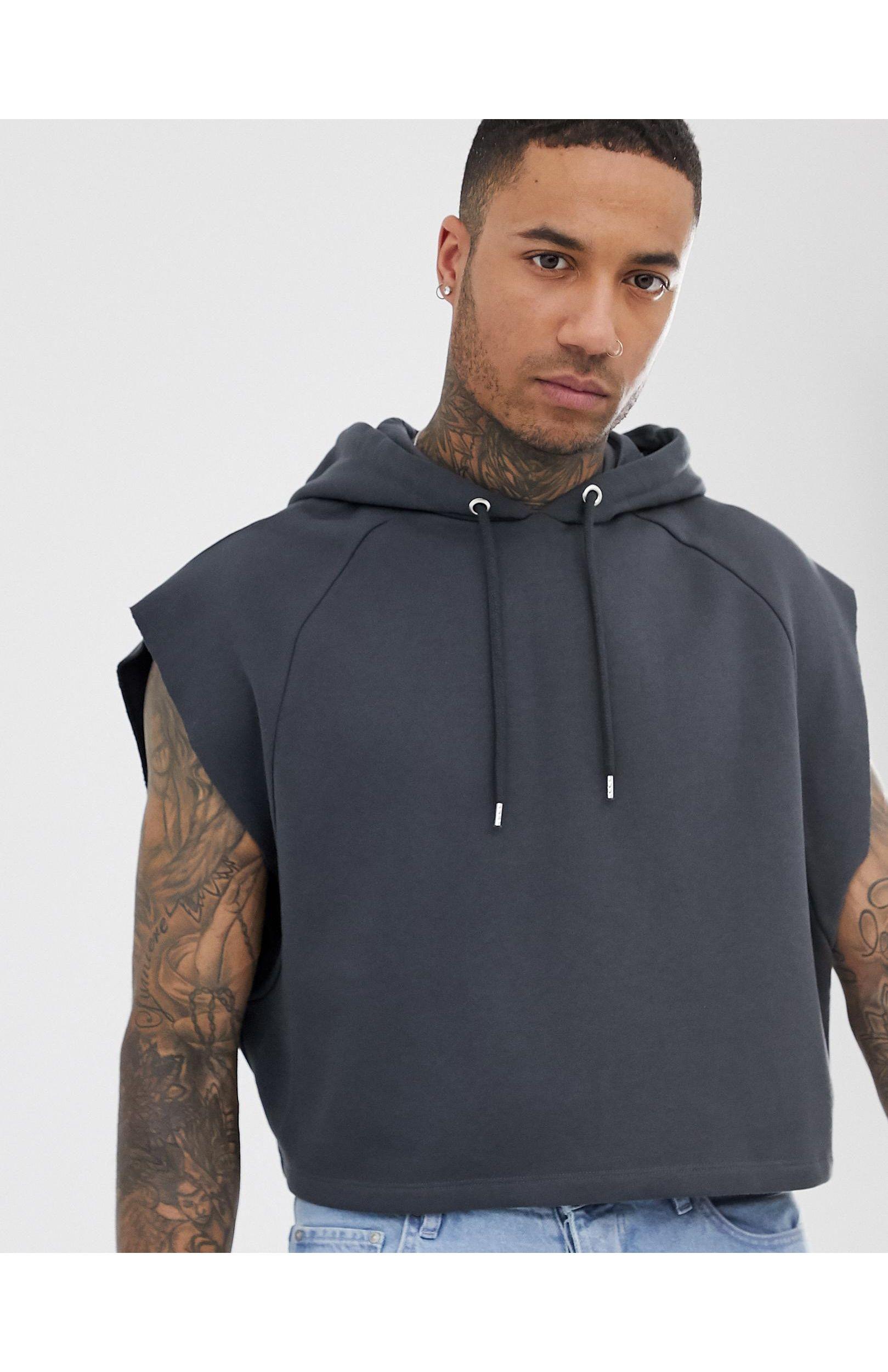 ASOS Cropped Oversized Sleeveless Hoodie With Raw Edges in Black for Men |  Lyst