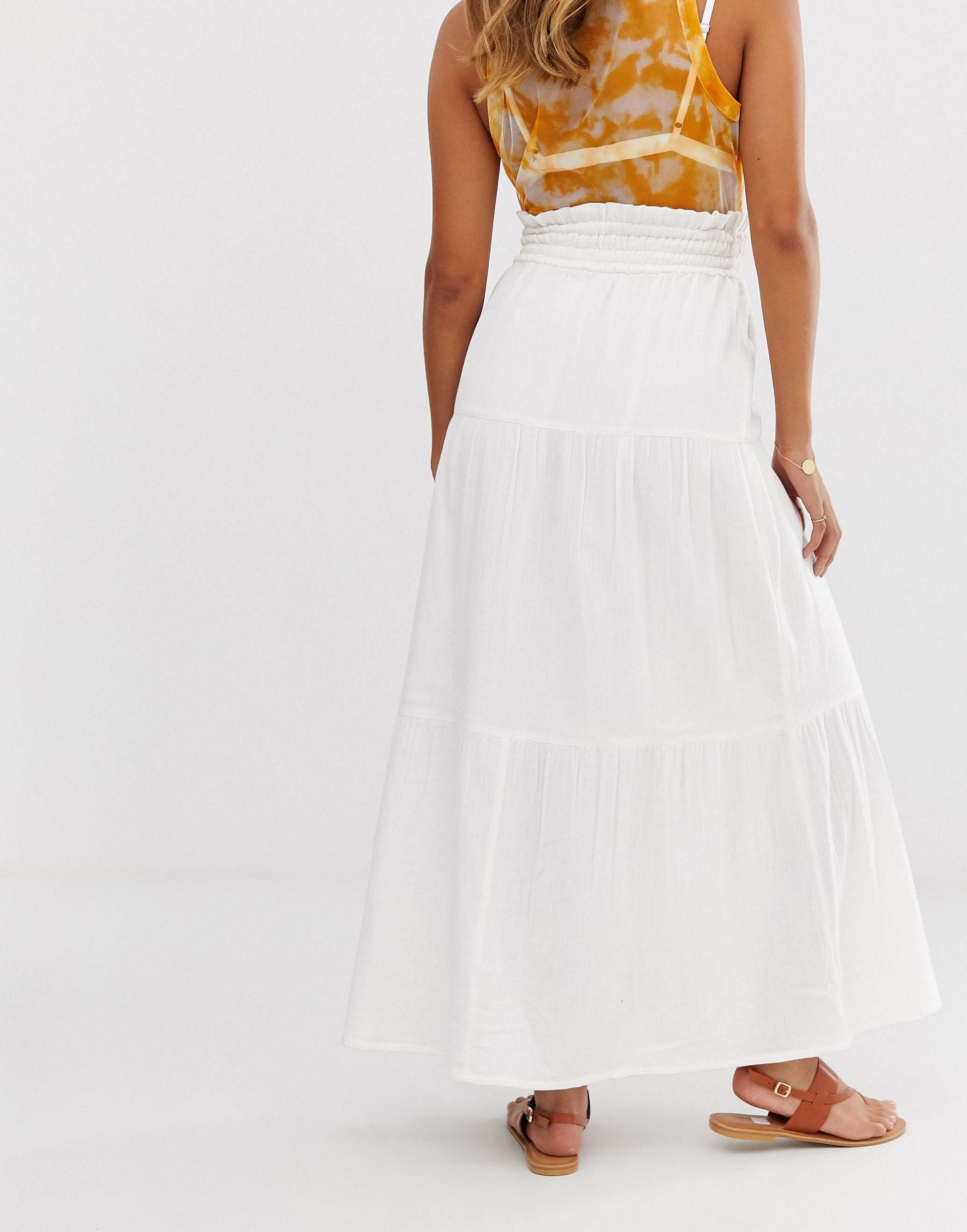 ASOS Cotton Cheesecloth Tiered Summer Maxi Skirt in White - Lyst