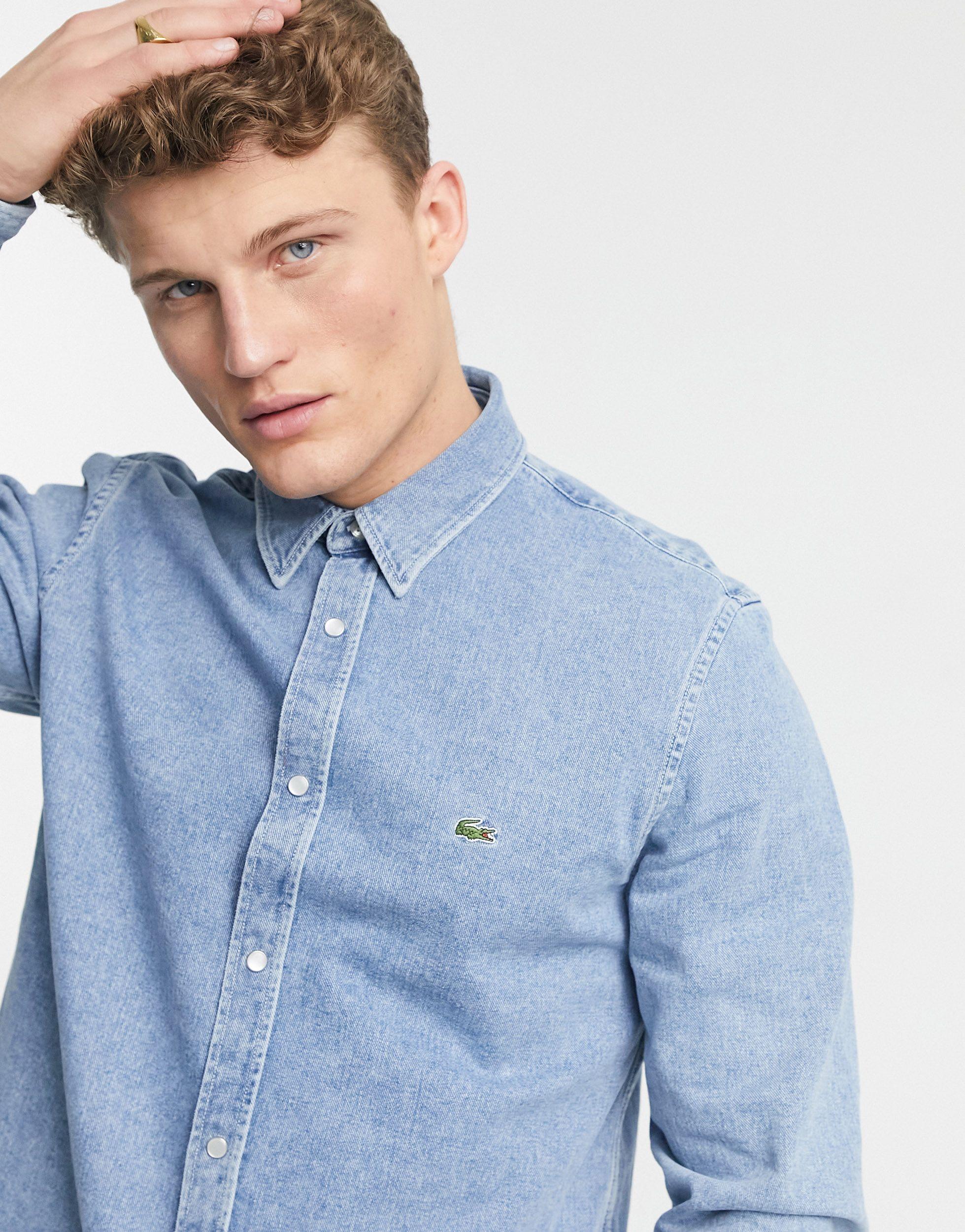 Lacoste Snap Button Denim Shirt in Blue for Men | Lyst