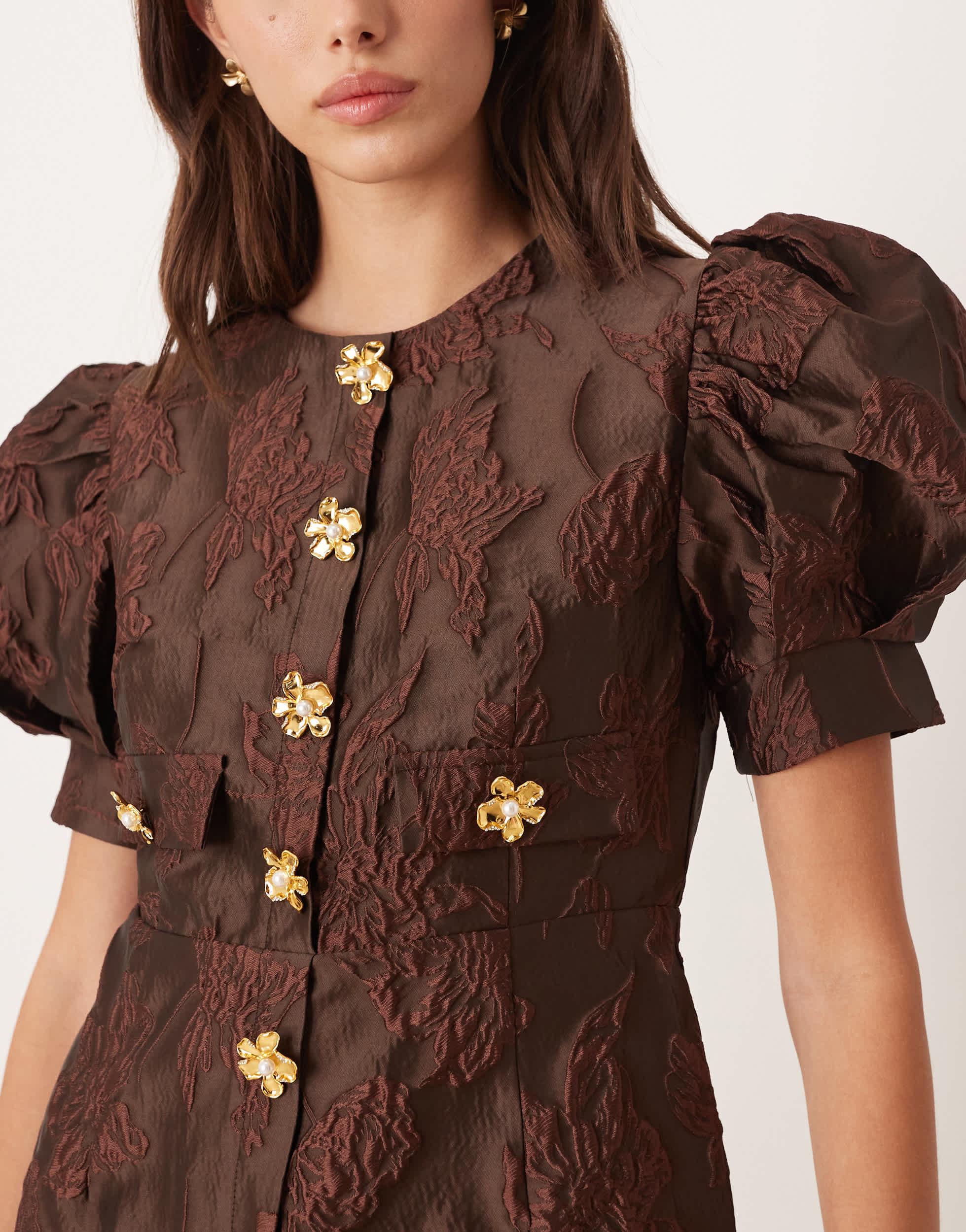 sister jane brown dress DREAM Antiques Jacquard Midi Dress Sister Jane