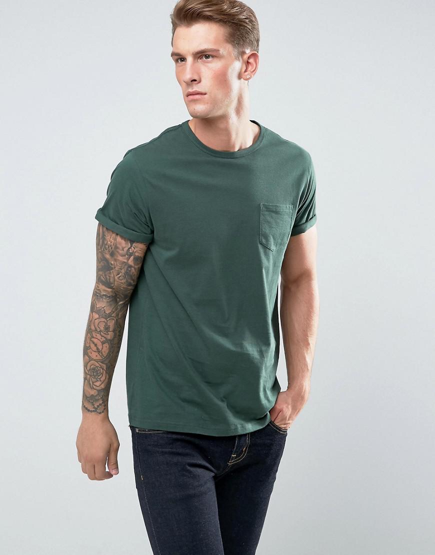 River Island Roll Sleeve Pocket T-shirt In Green for Men | Lyst