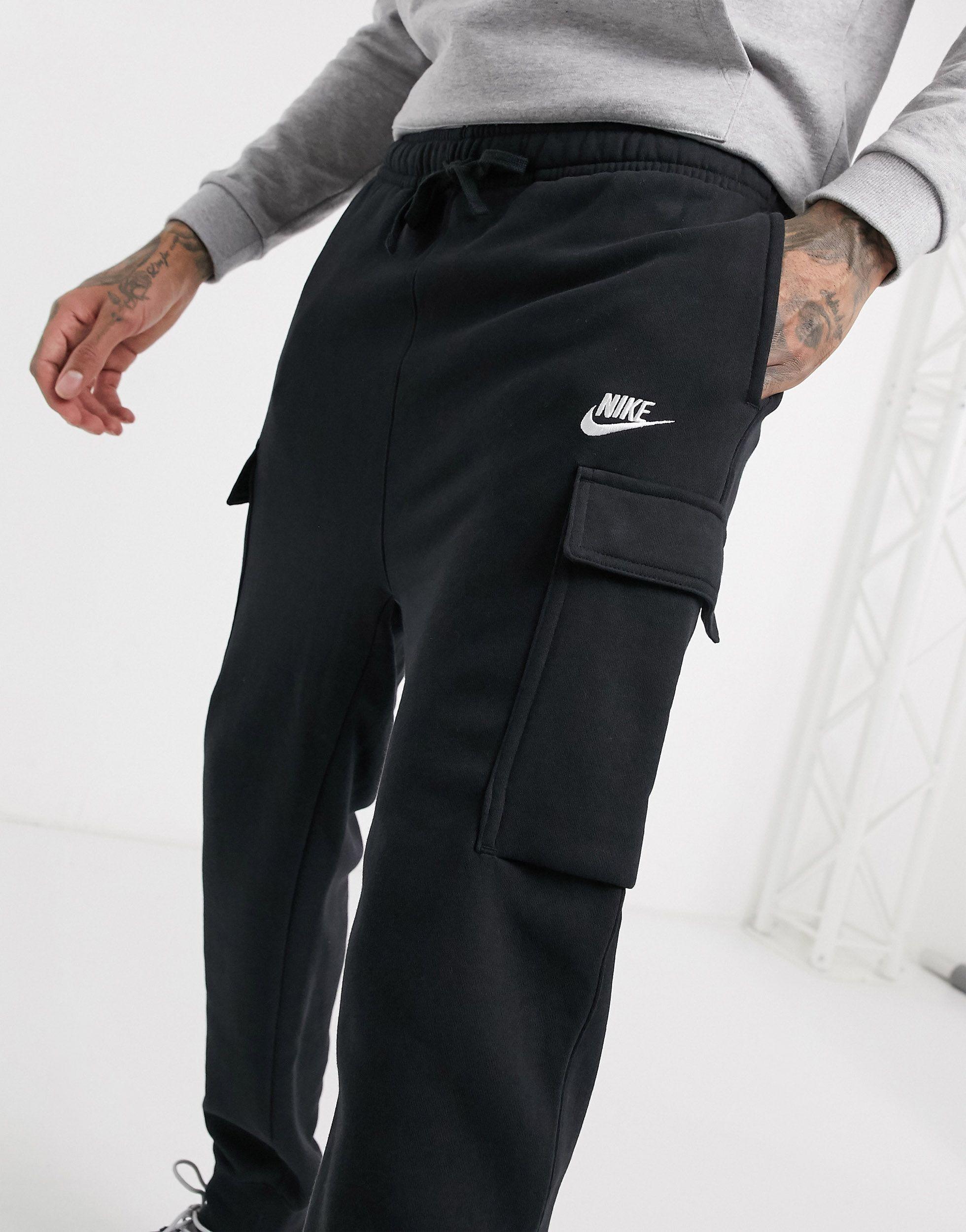 nike club cuffed cargo joggers black