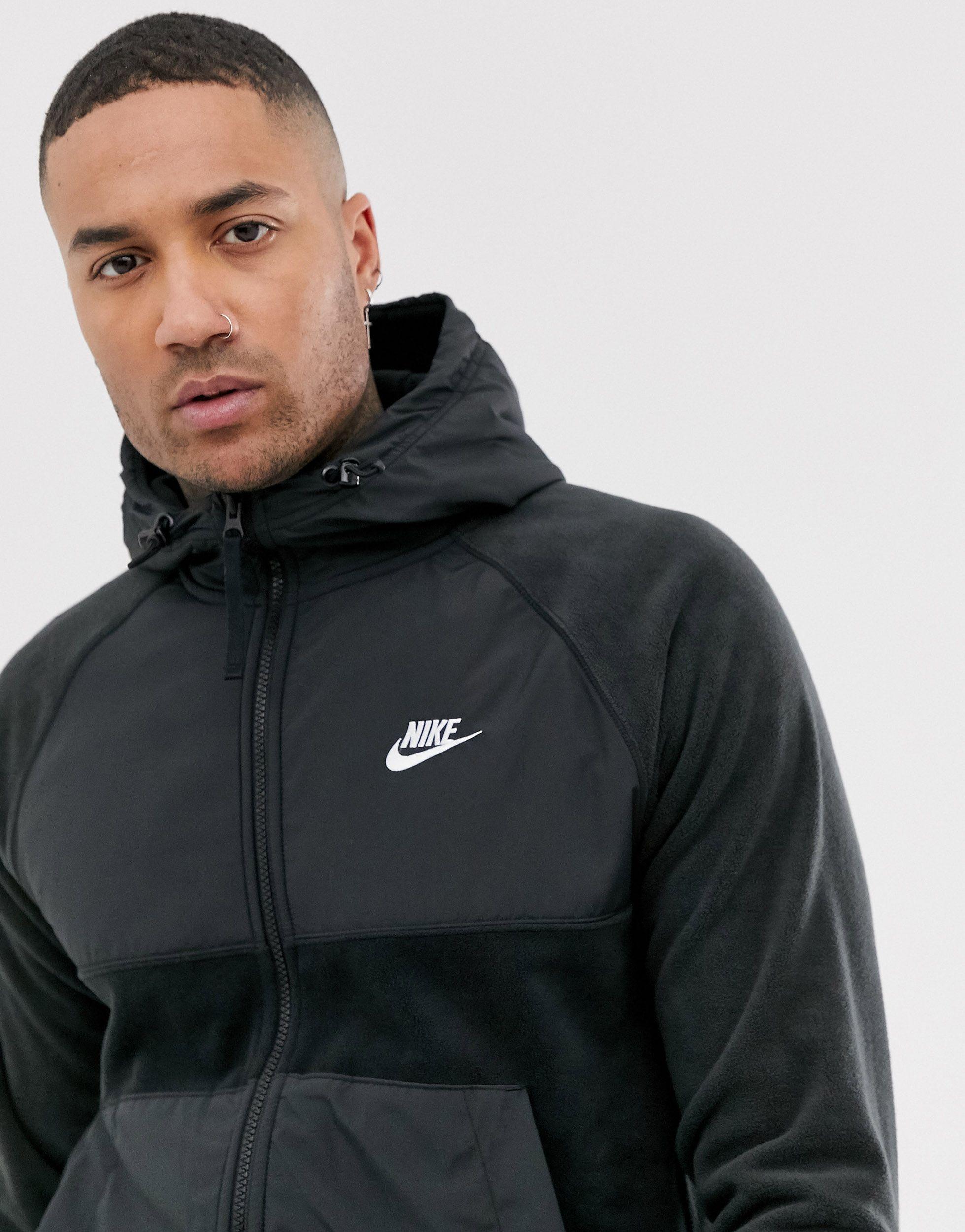 Nike Winter Zip-through Fleece Hoodie With Nylon Panels in Black for Men -  Lyst