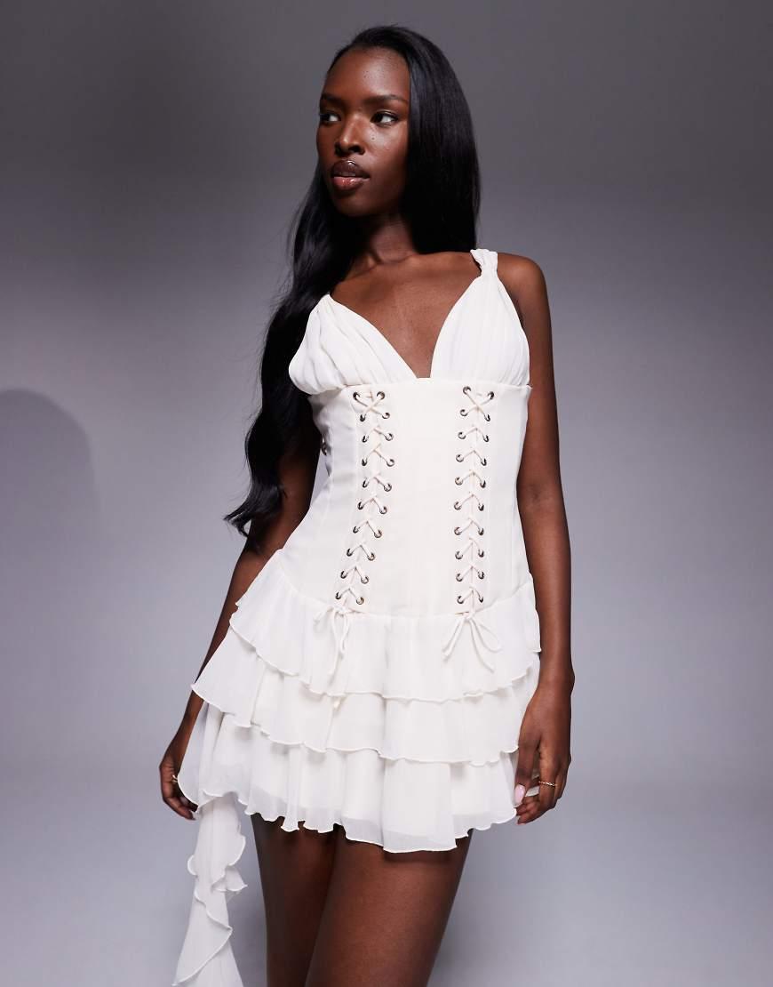 Oh Polly Toren Lace Up Front Ruffle Mini Dress in Purple Lyst UK