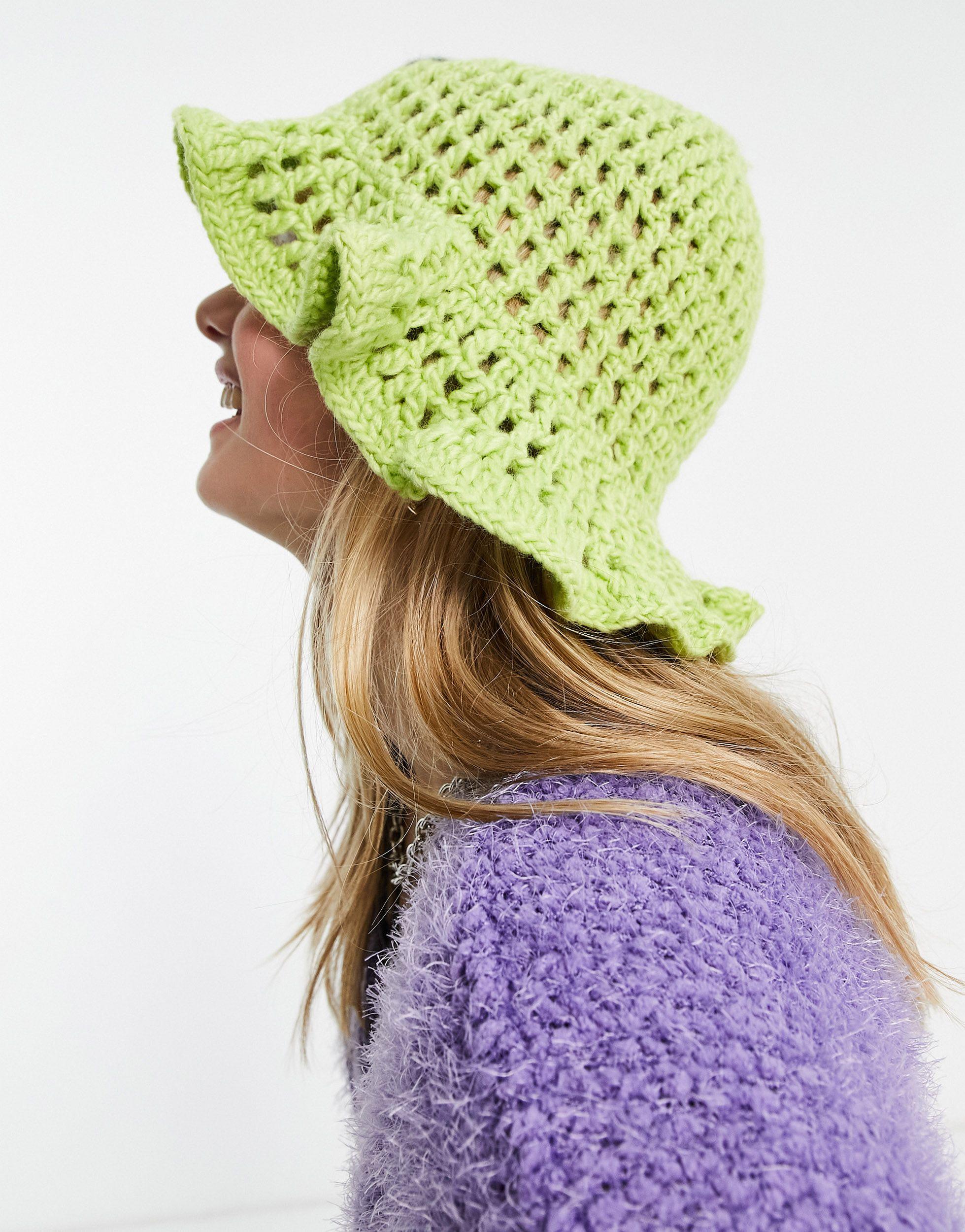 ASOS Crochet Knit Bucket Hat in Purple