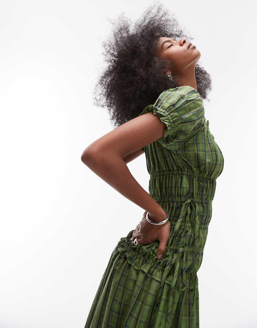 topshop green ruched dress Topshop crinkle ruched front midaxi cami dress in olive