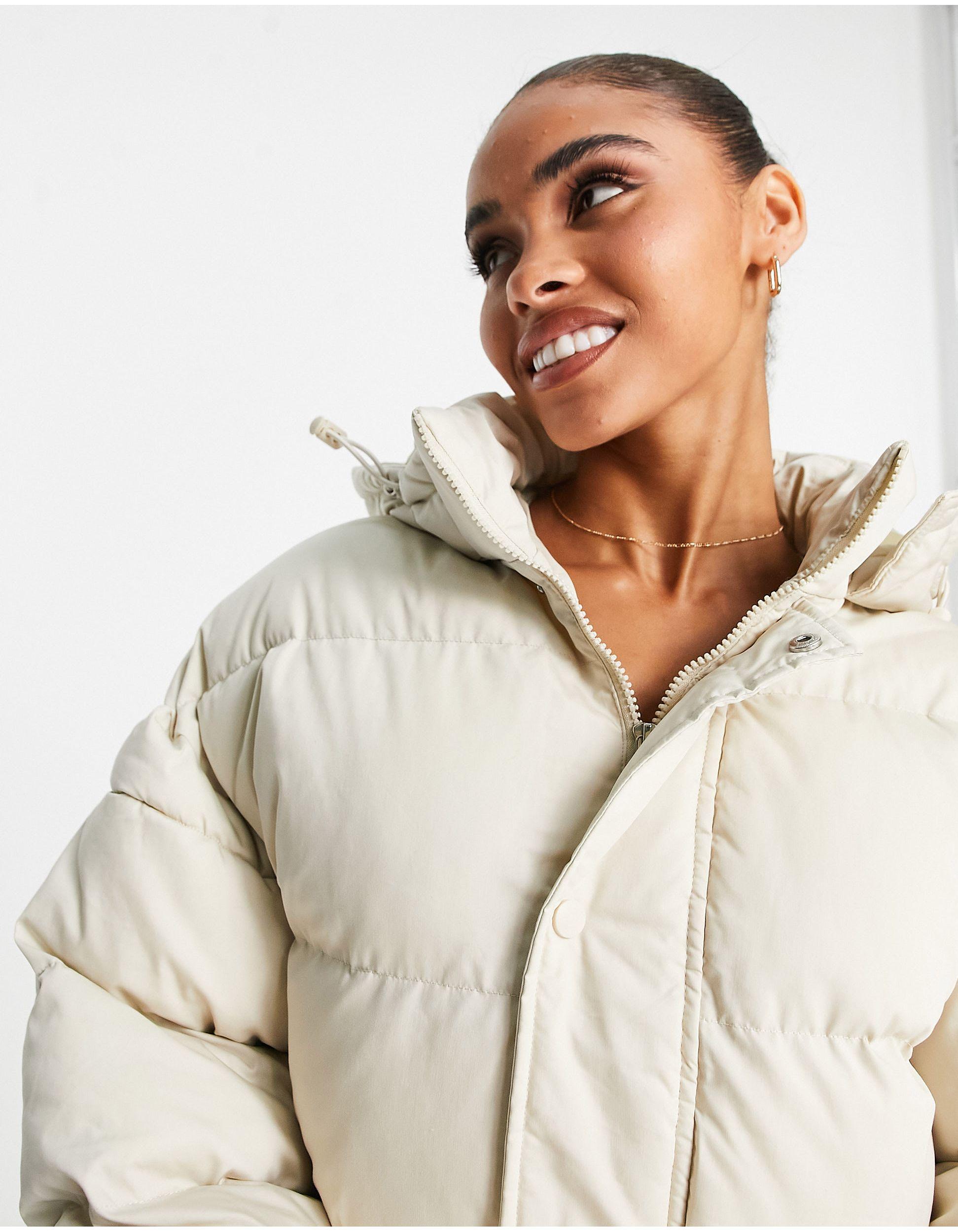Missguided Longline Padded Puffer Coat in Natural | Lyst