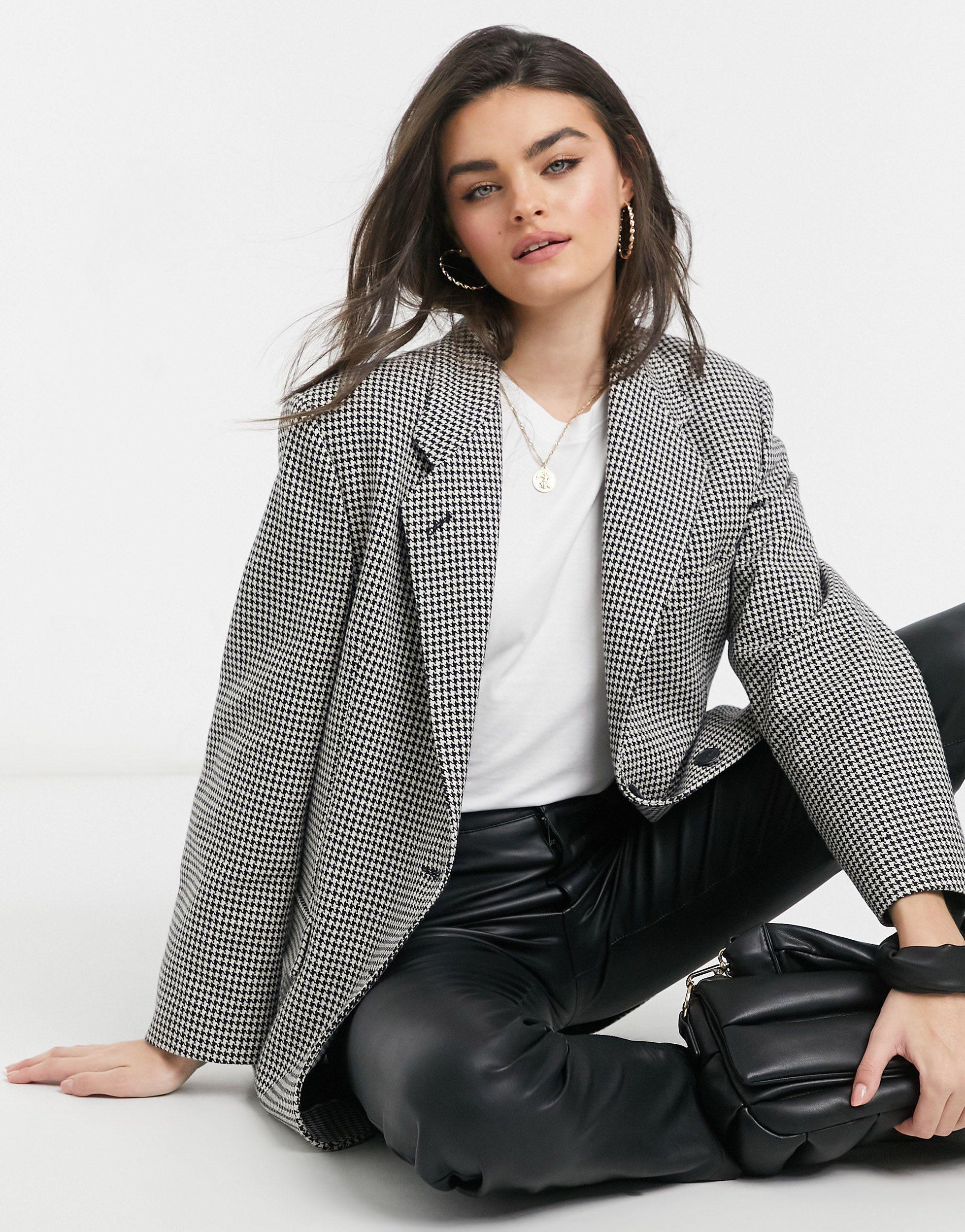 Mango Synthetic Oversized Blazer, Houndstooth Pattern in Gray Lyst