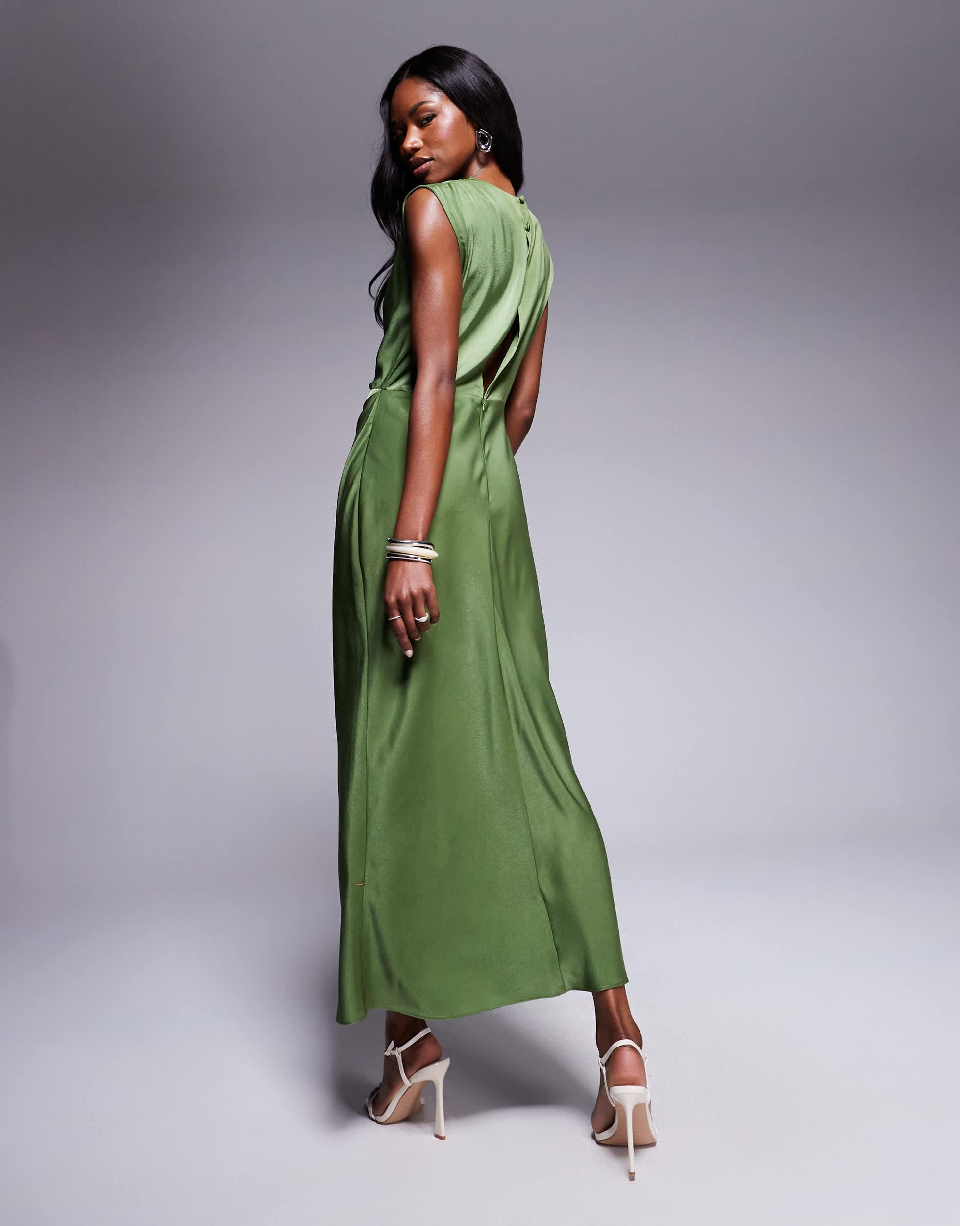 Asos Design Green Satin Skater Dress ASOS Tall ASOS DESIGN Tall