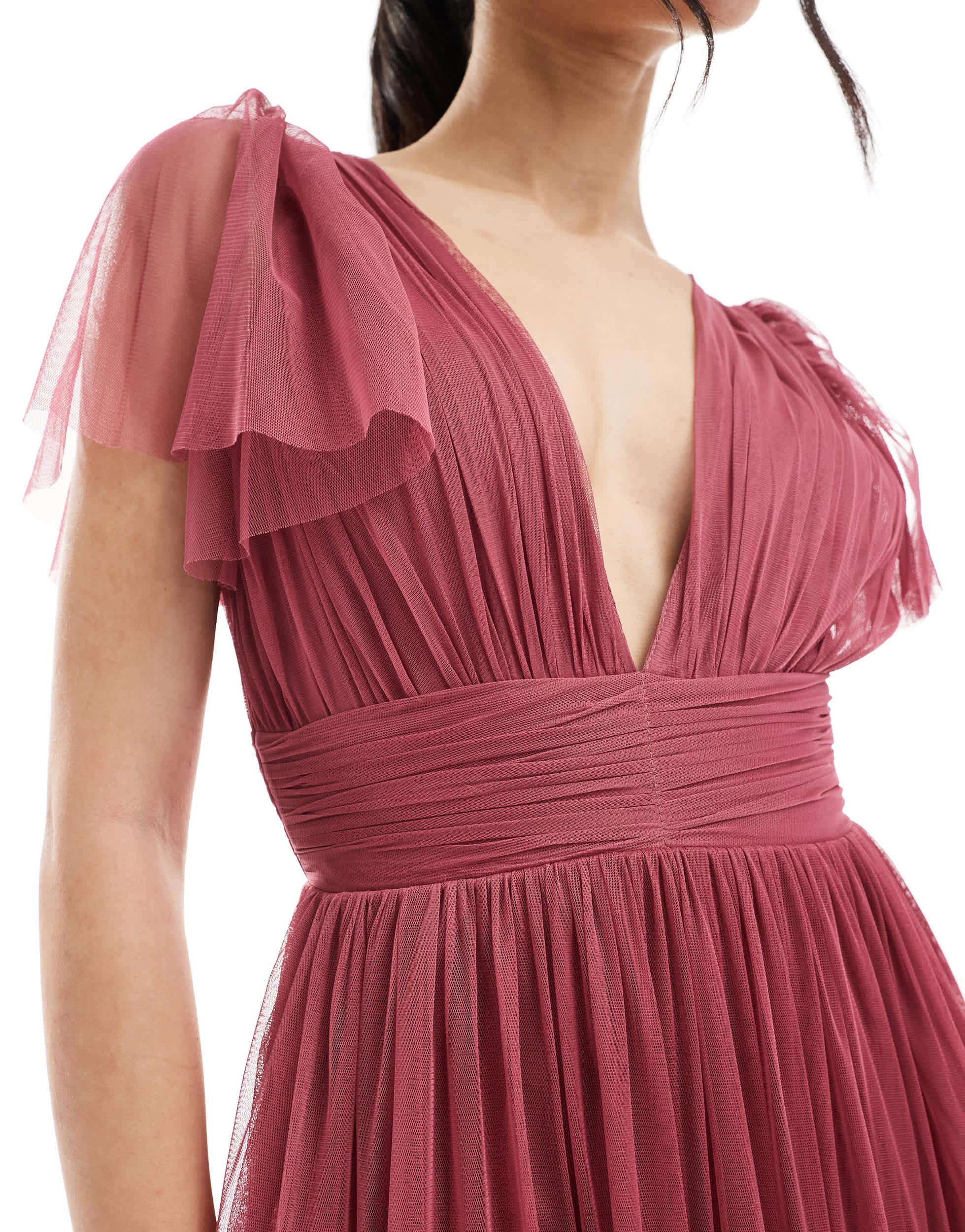 chinese dress ladies Rent Lace & Beads Bridesmaid Madison V Neck Tulle Mini Dress In Sage main image 1