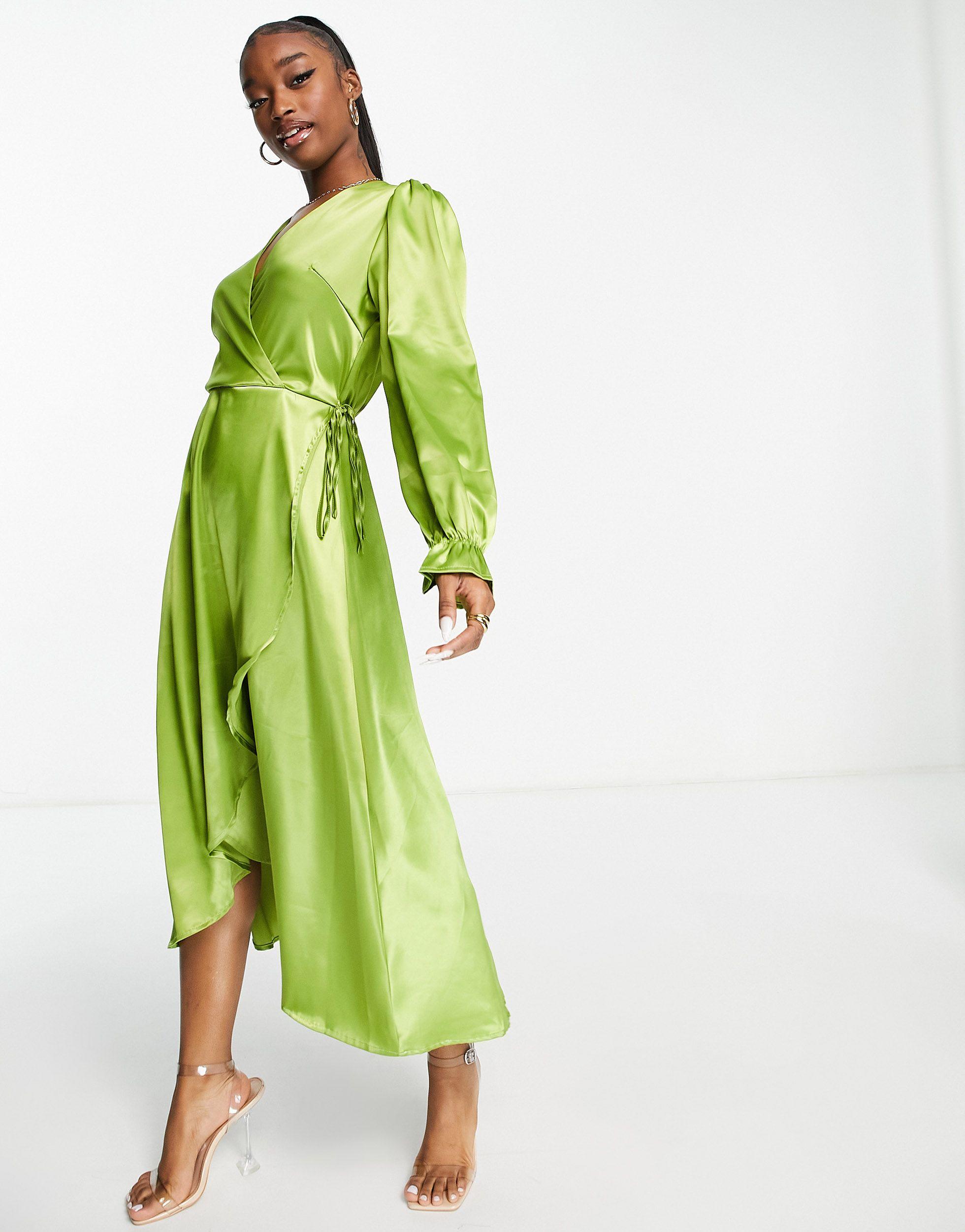 AX Paris Wrap Front Midi Dress in Green ...