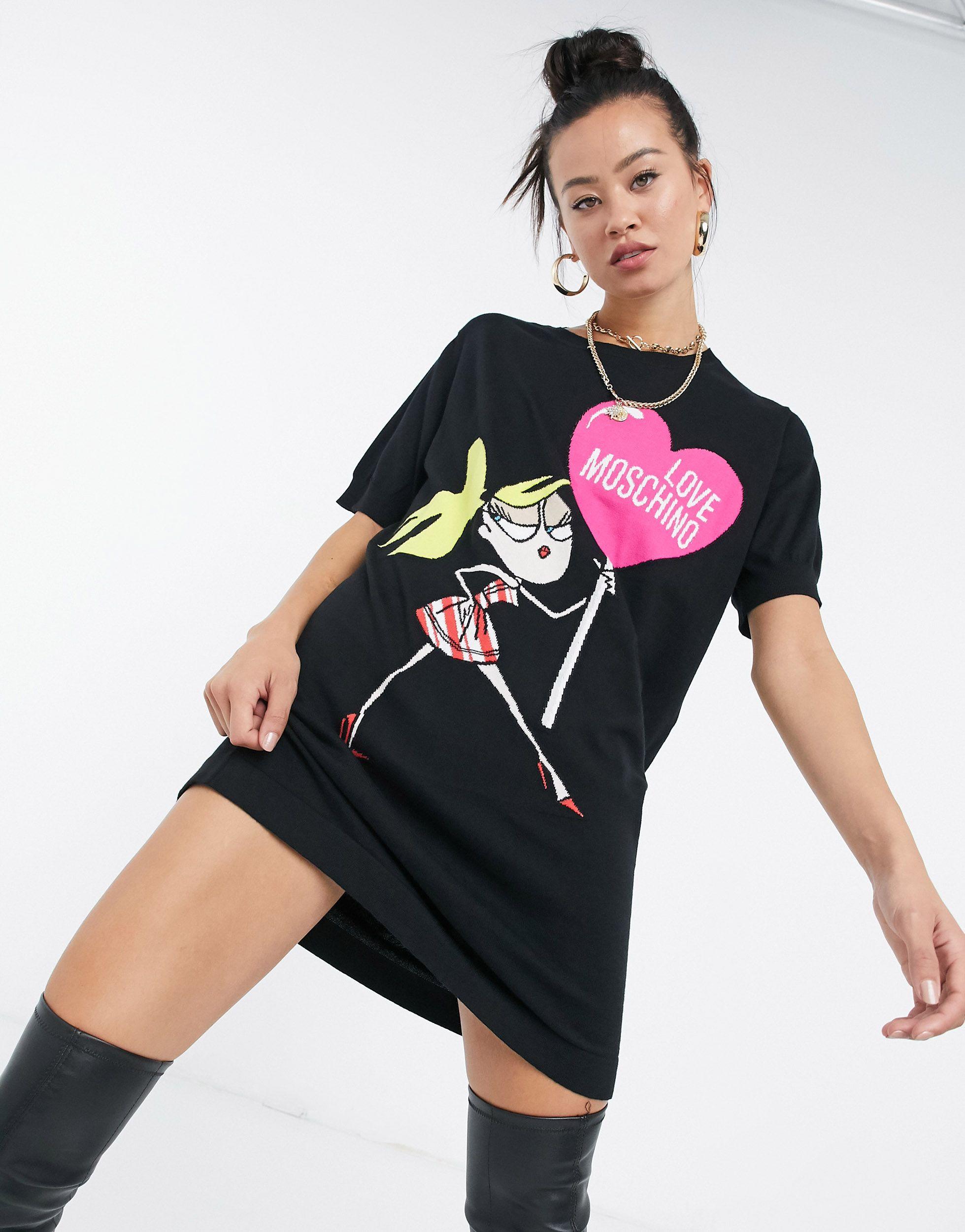 Vestito maglia con stampa con bambolinaLove Moschino in Cotone di colore  Nero | Lyst