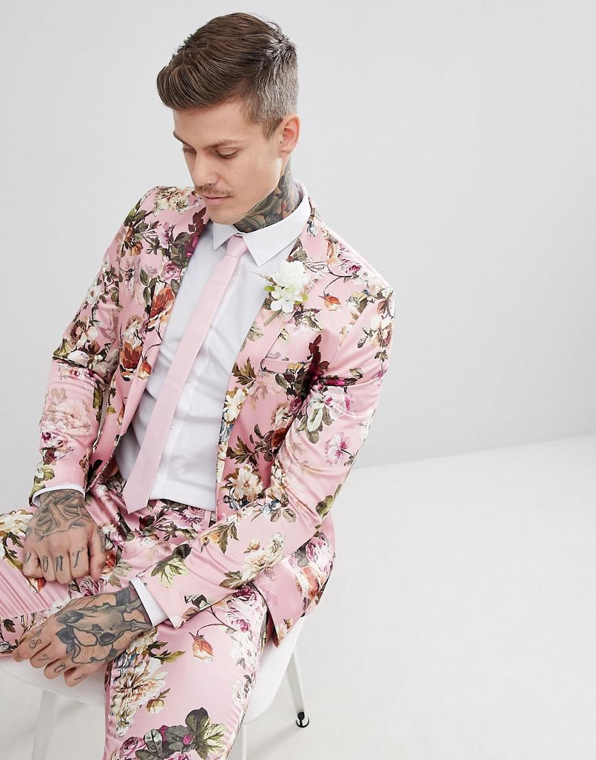 ASOS Wedding Skinny Suit Jacket In Blush Floral Sateen Print in Pink for Men  | Lyst