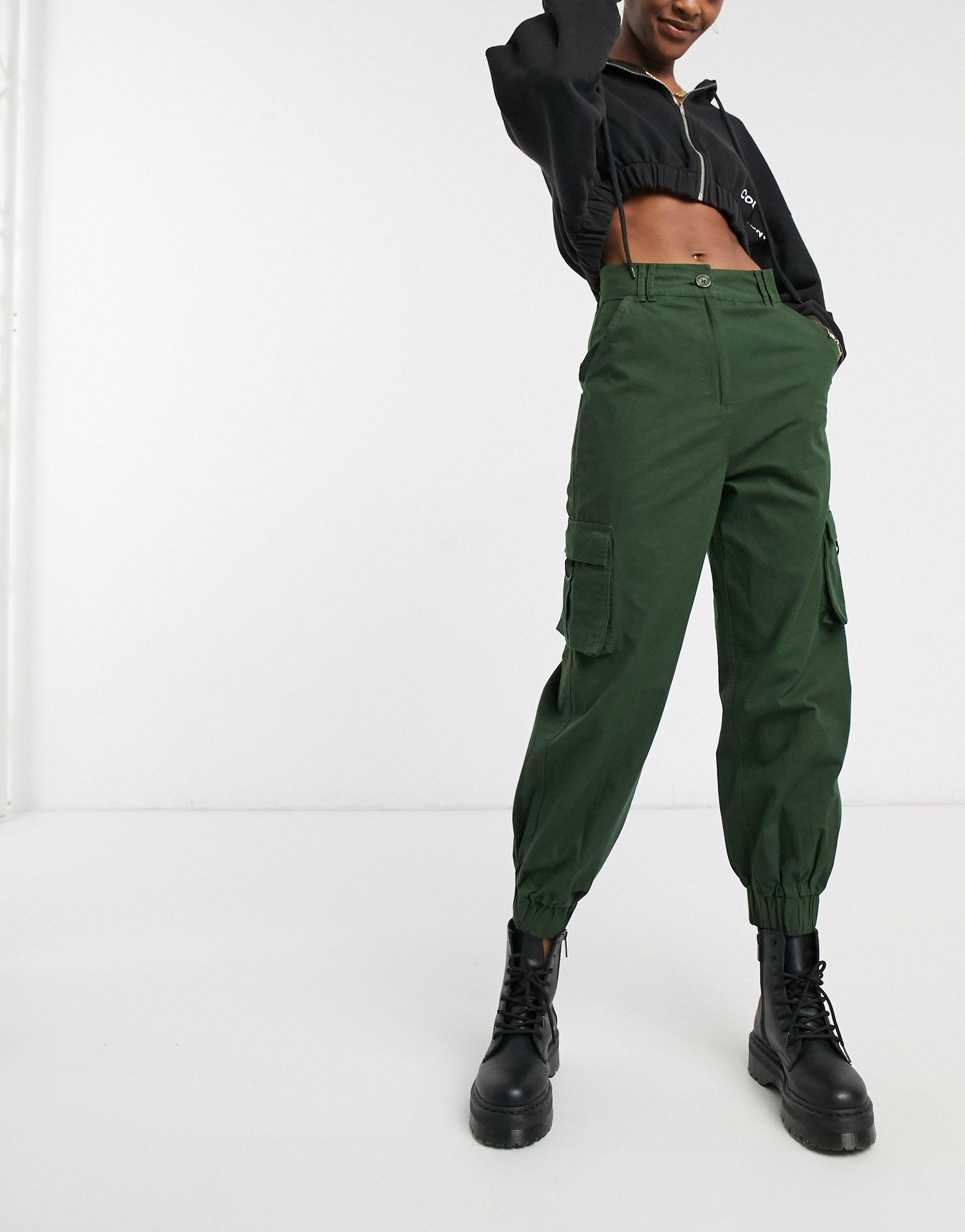 Collusion Denim Cargo Trousers in Green 