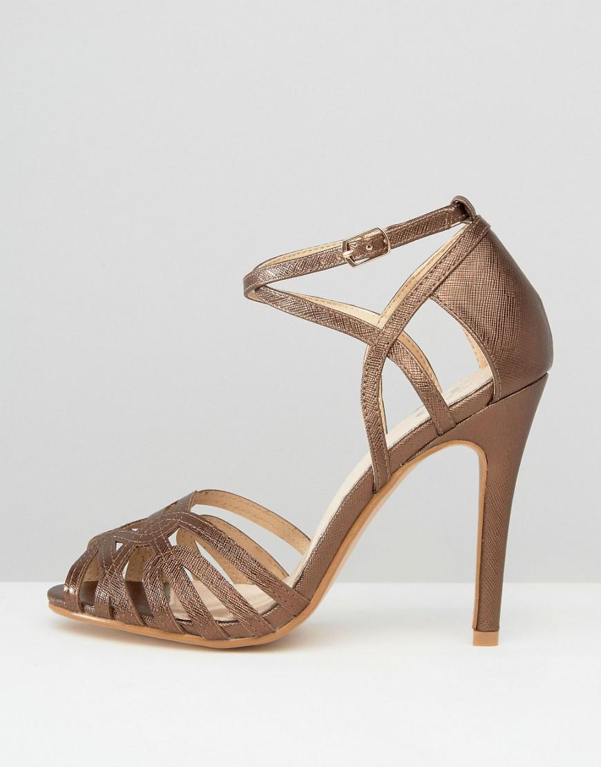 True Decadence Bronze Strap Heeled Sandals Lyst