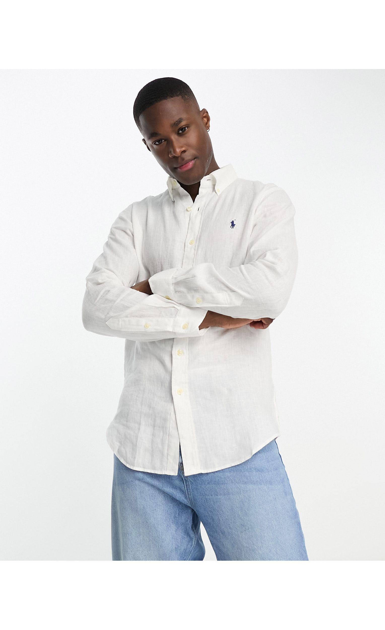 Polo Ralph Lauren Icon Logo Linen Shirt Custom Fit in White for Men Lyst