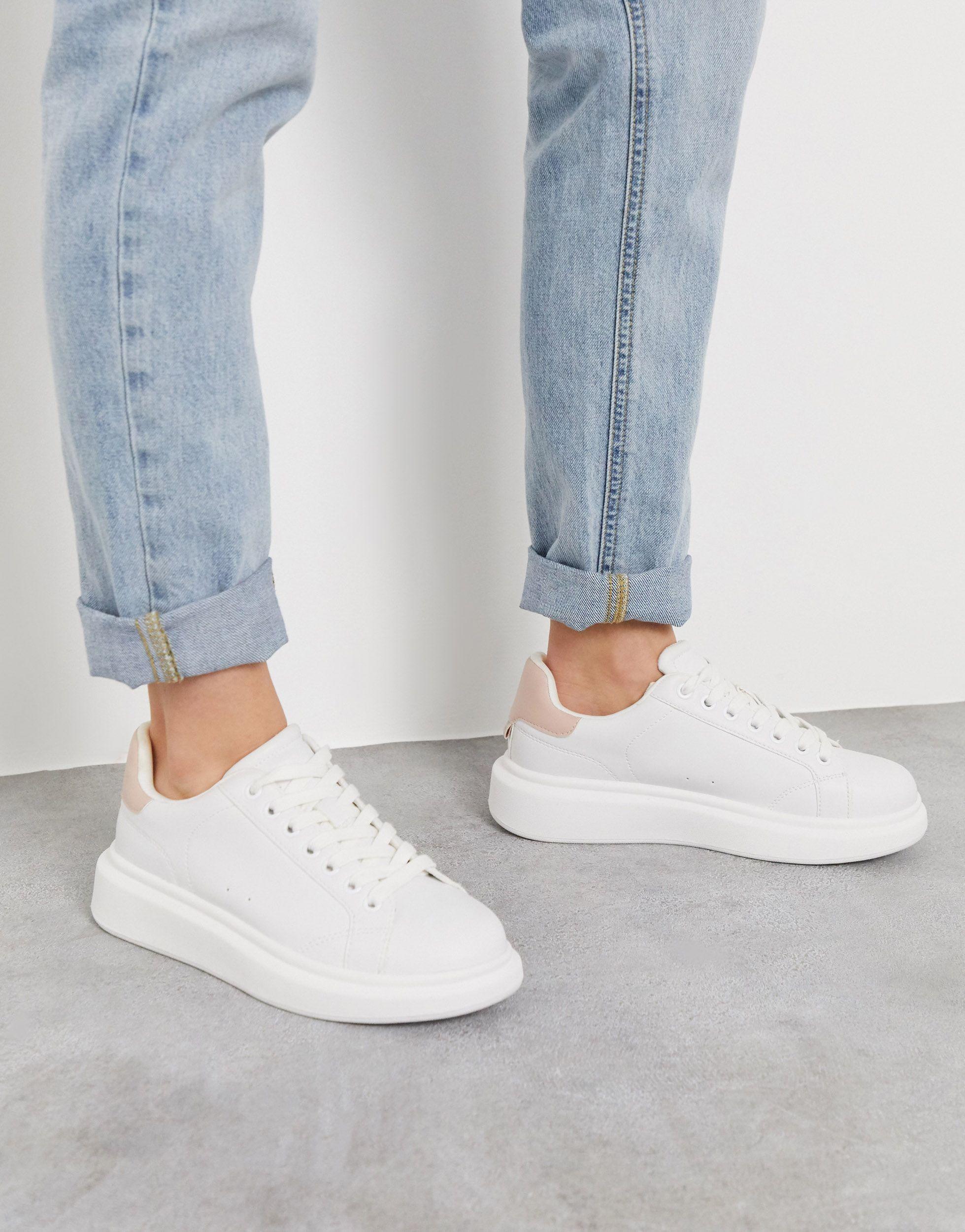 Pull&Bear Flatform Sneakers With Nude Back Tab in White - Lyst