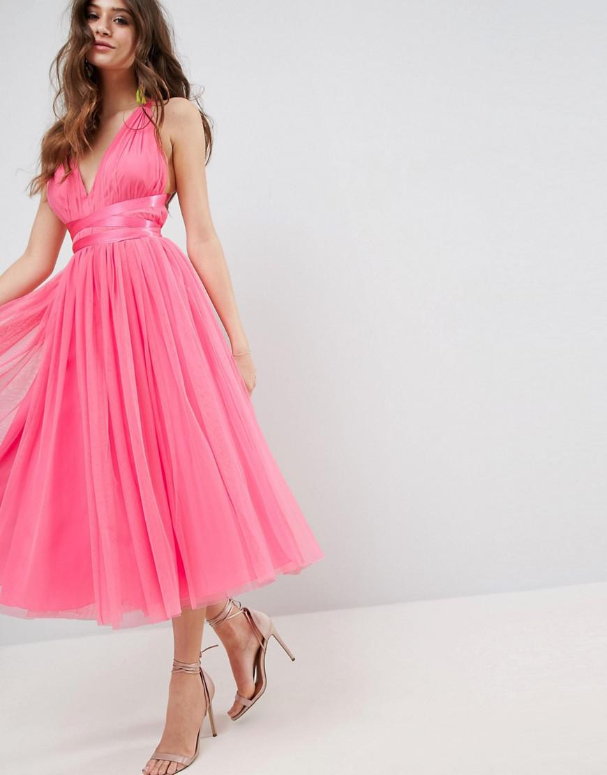 pink formal midi dress