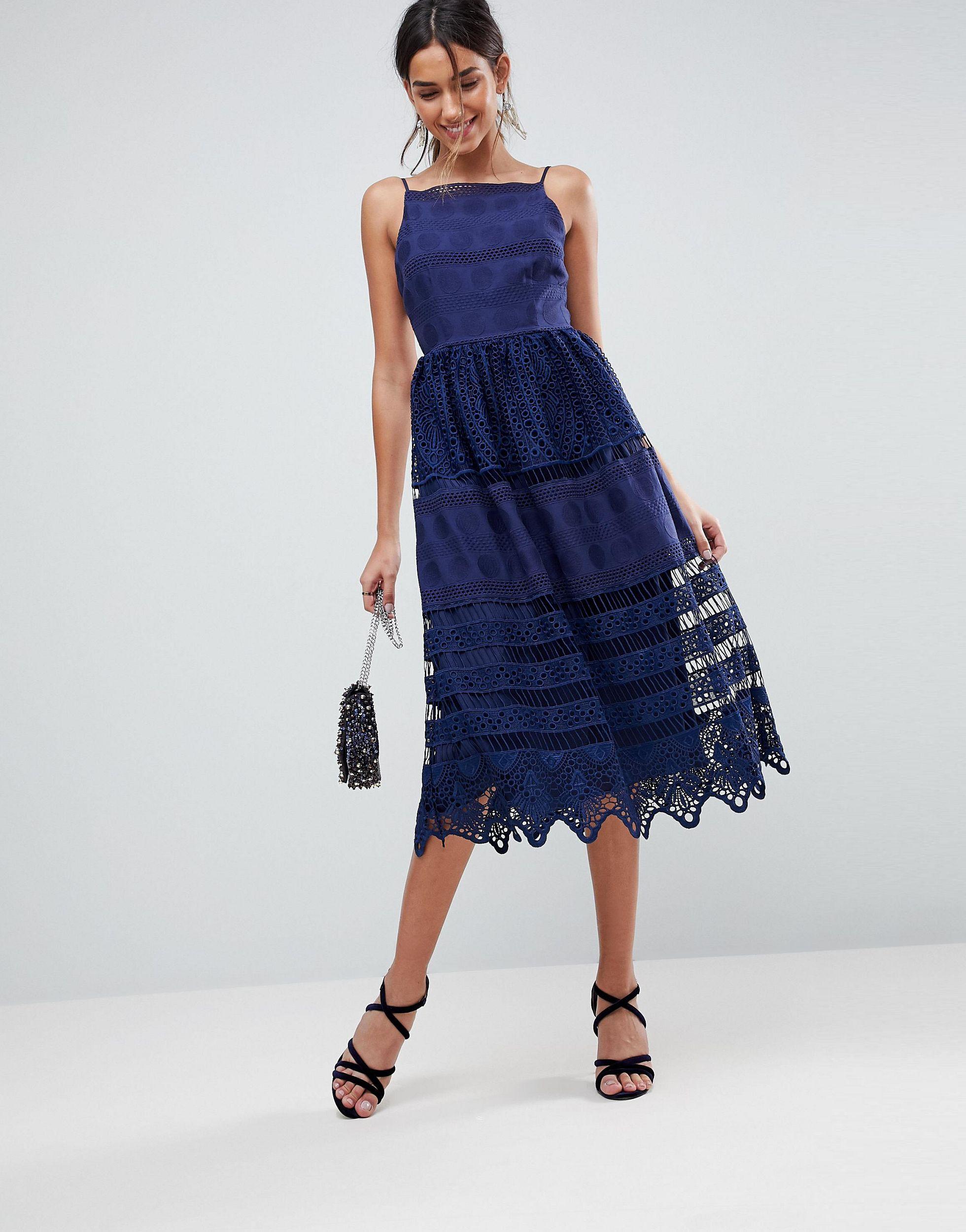 asos navy lace midi dress