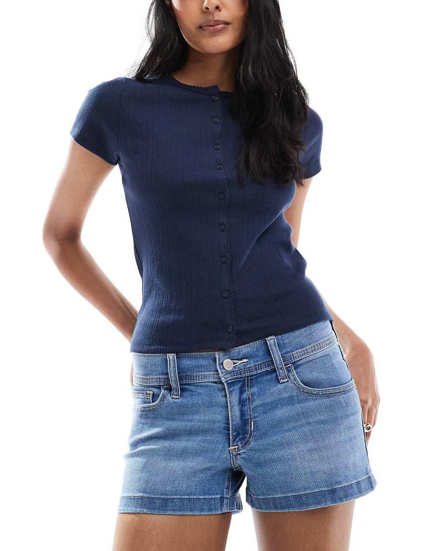 Hollister Low Rise Slit Hem Mini Denim Shorts in Blue Lyst UK