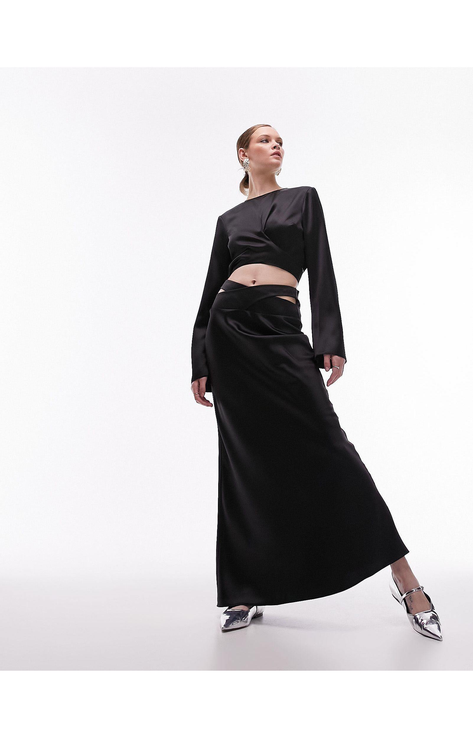TOPSHOP Co ord Satin Bias Maxi Skirt With Wrap Waist in Black Lyst