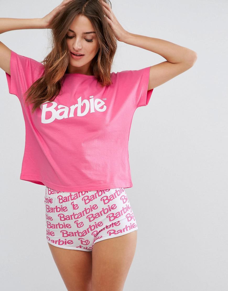 ASOS Barbie Tee & Short Pyjama Set in Pink | Lyst Australia
