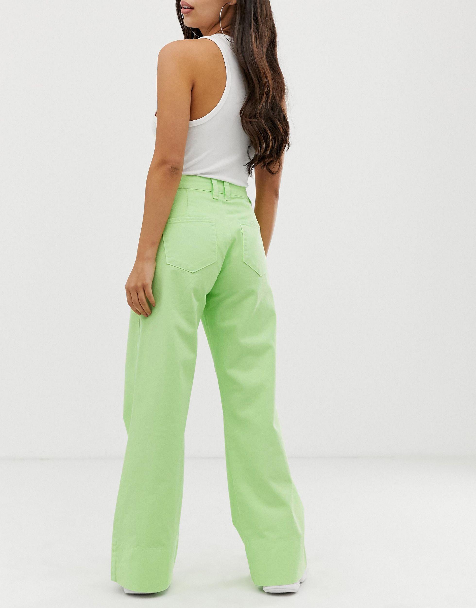 ASOS Denim Asos Design Petite Full Length Wide Leg Jeans in Green - Lyst