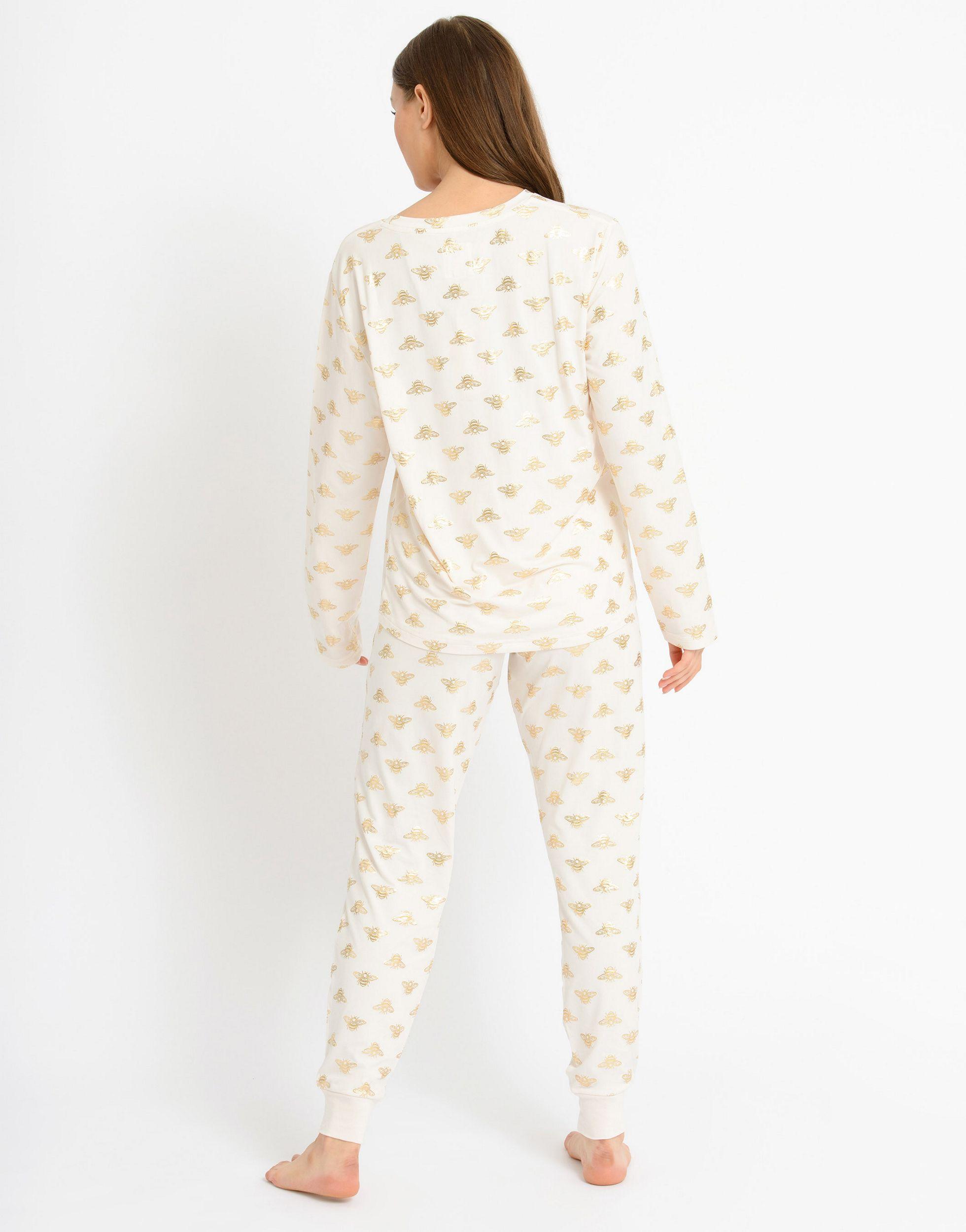Pijama corto color crema y dorado con estampado metalizado Chelsea Peers de Tejido sintético de color Metálico Mujer Ropa de Ropa para dormir de Pijamas 