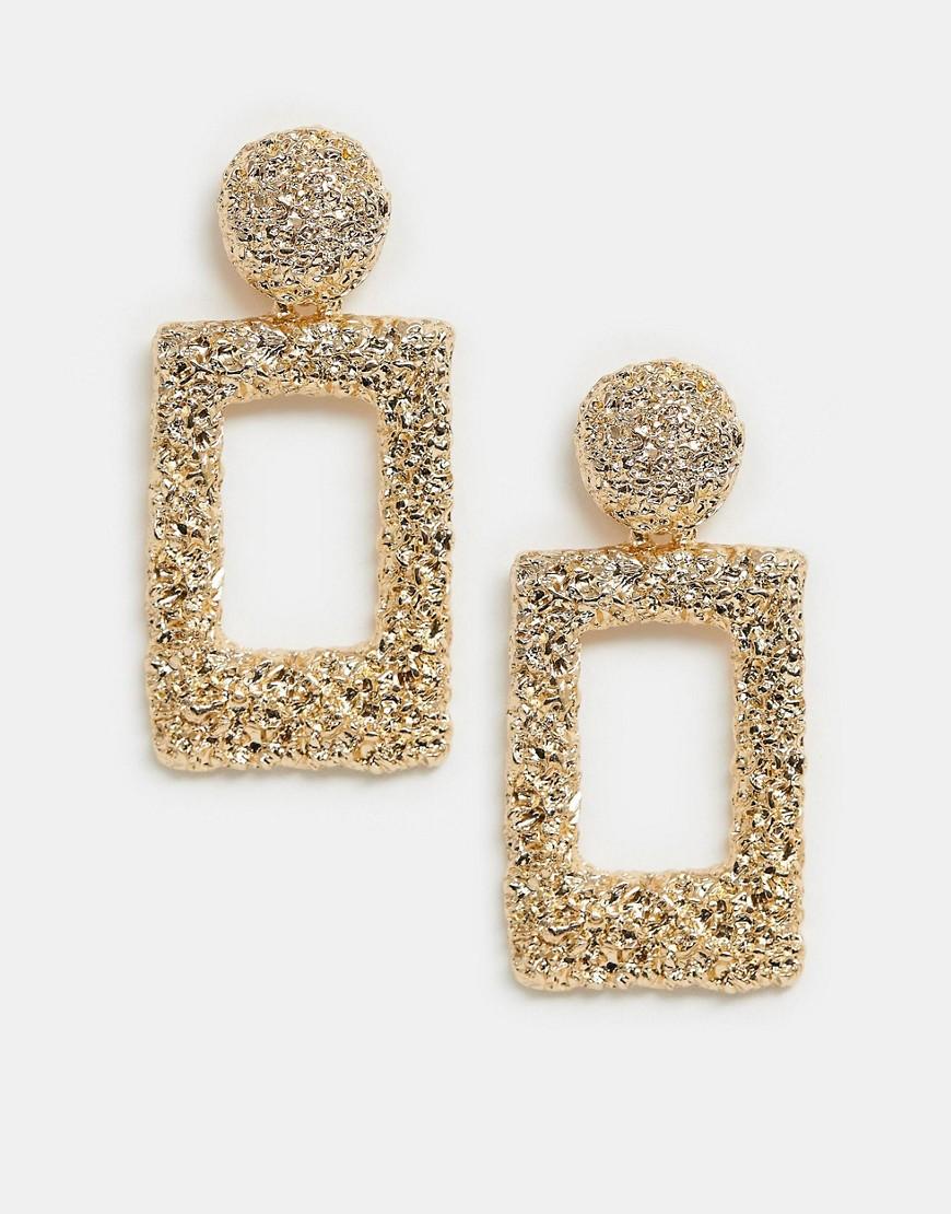 Rectangular Textured Drop Earrings In Gold Rectangular Textured Drop Earrings In Gold