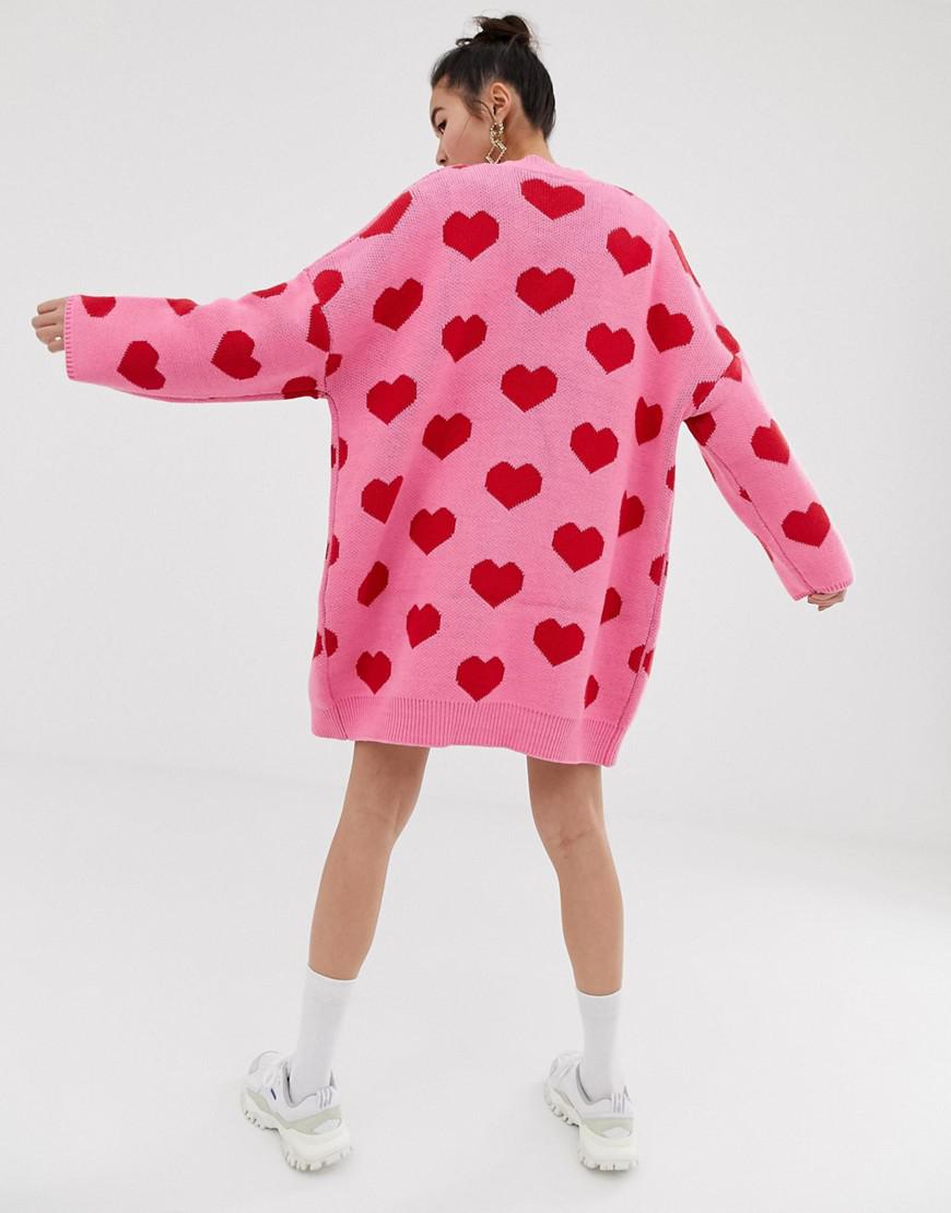 Lazy Oaf Synthetic Extreme Oversized Cardigan With Hearts in Pink - Lyst