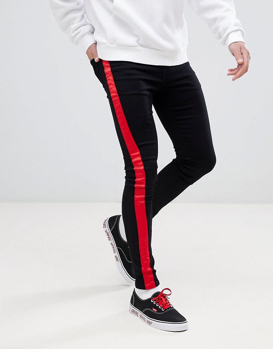 Sixth June Super Skinny Jeans In Black With Red Side Stripe for Men - Lyst