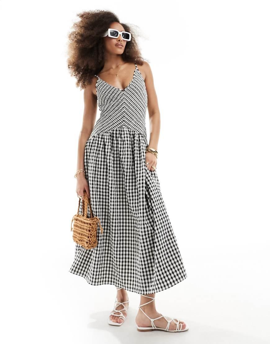 Prendisole Midi Stropicciato Con Gonna A Ruota A Quadretti Bianco E Nero di ASOS in Bianco Lyst