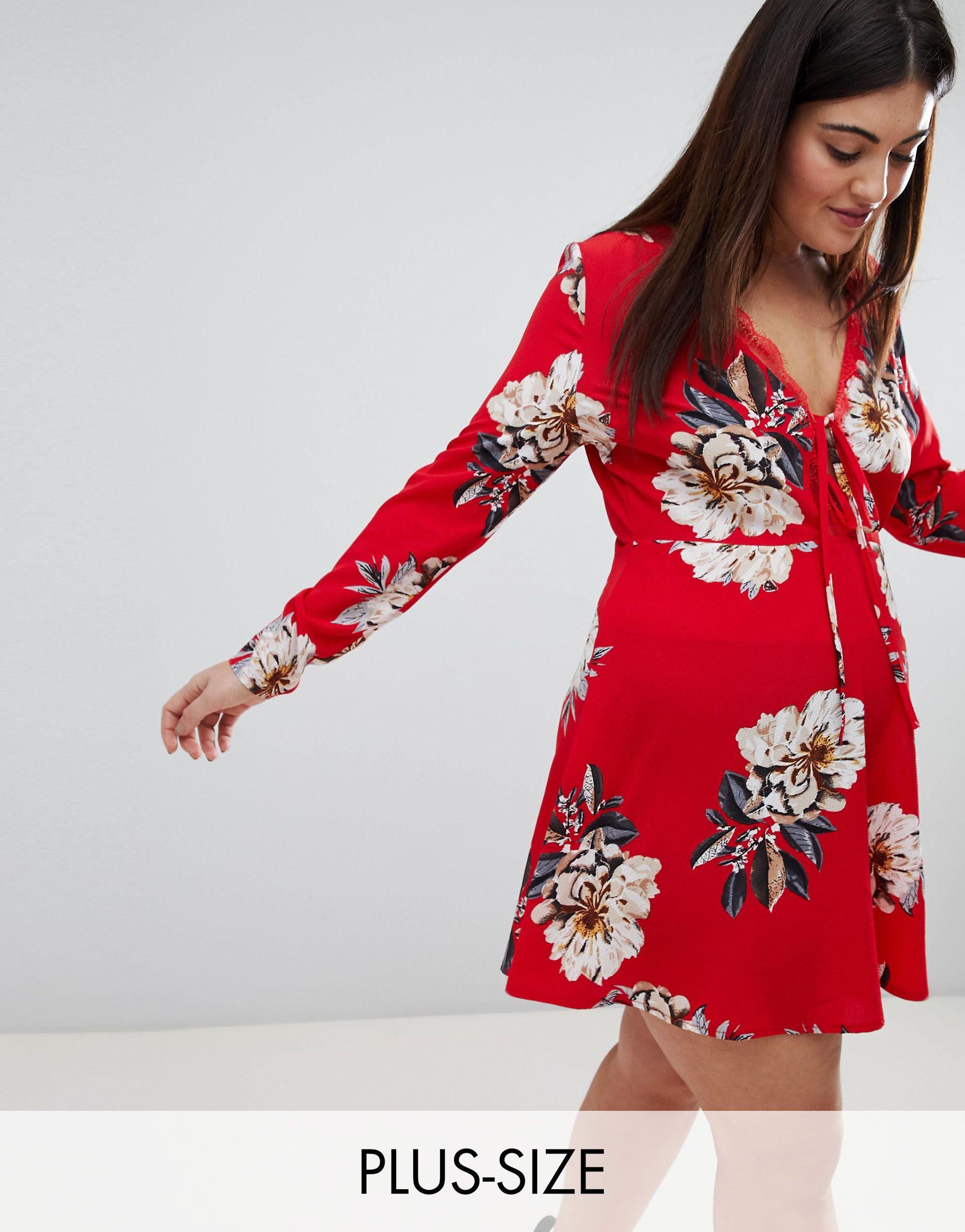 red floral tie front dress