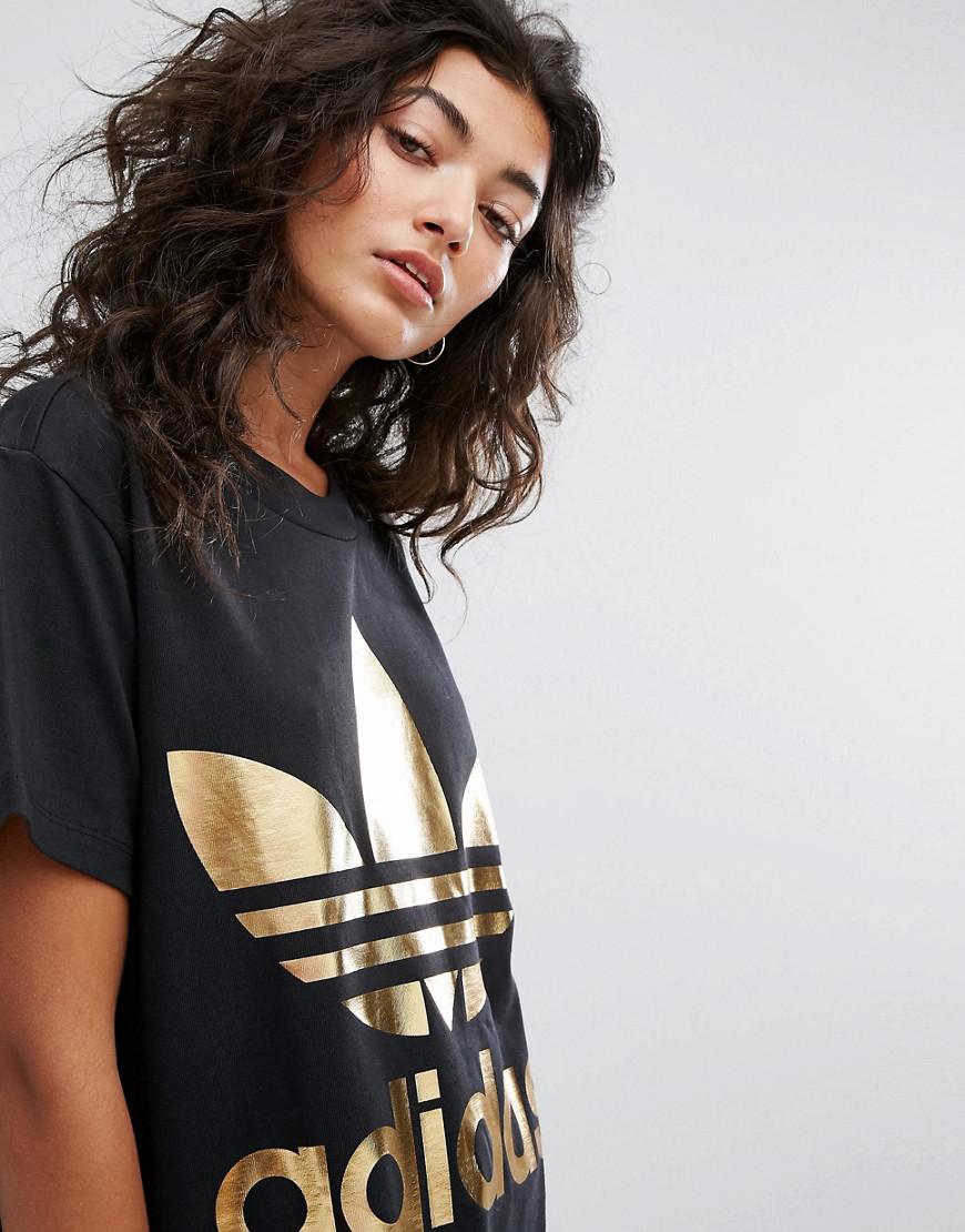 adidas Originals Synthetic Gold Trefoil Tee In Black - Lyst