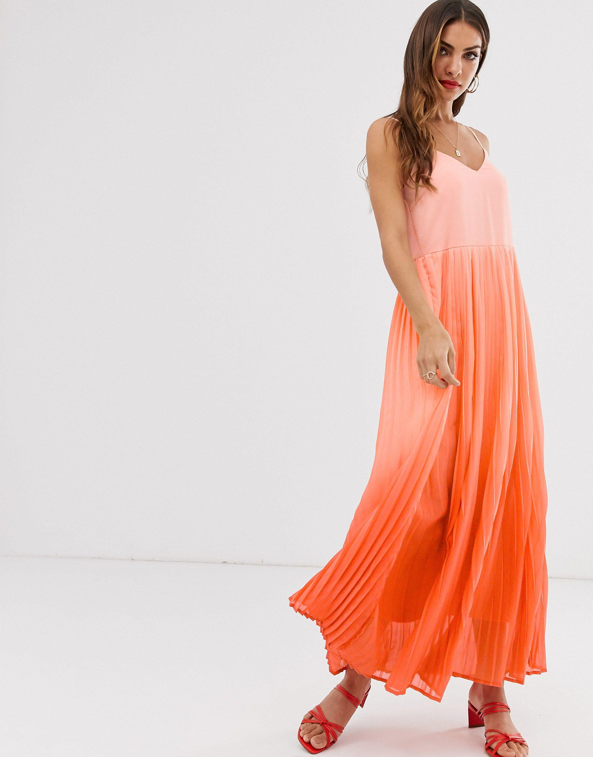 Moda Synthetic Pleated Cami Maxi Dress in Orange - Lyst