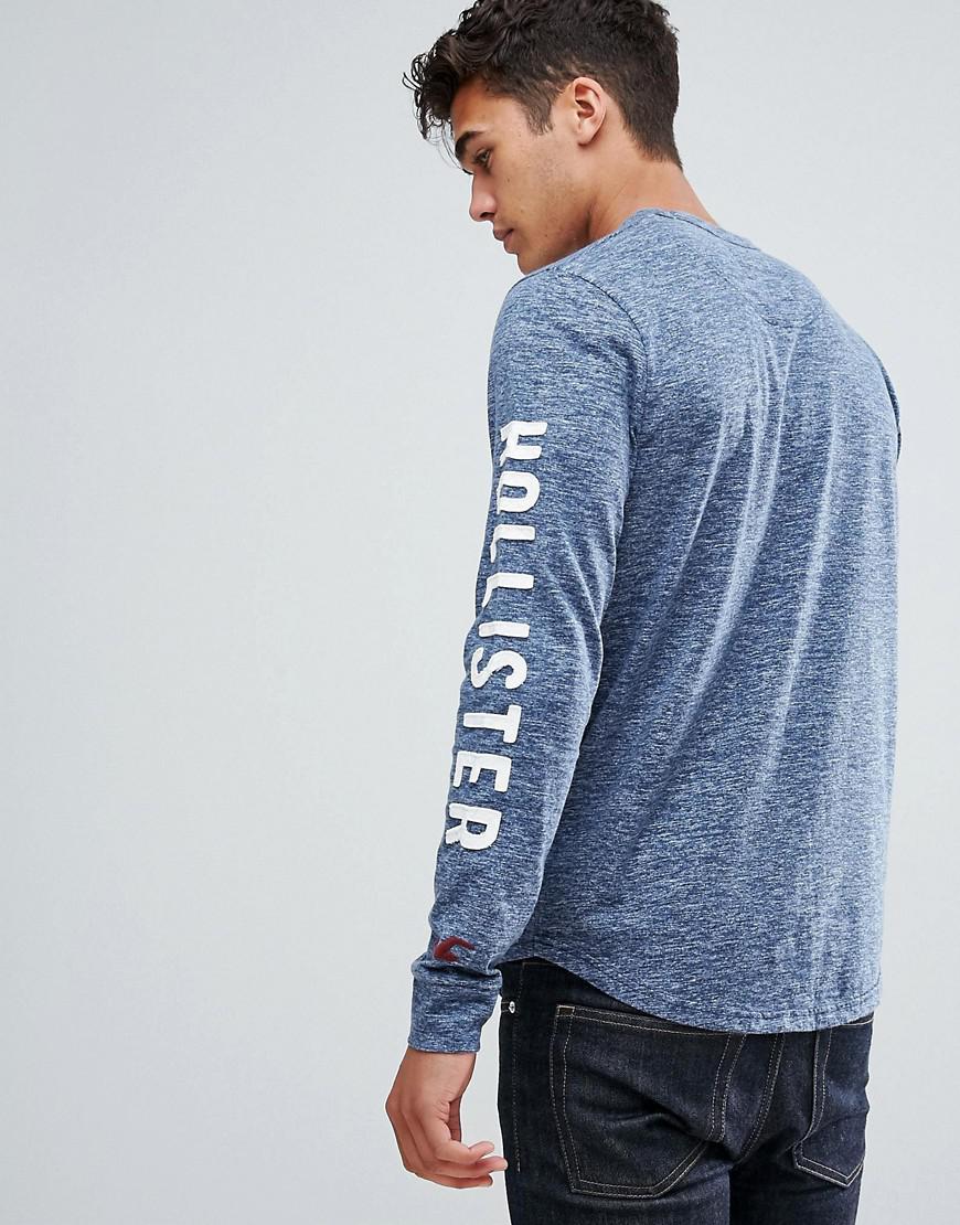 Hollister Long Sleeve Top Tech Logo Sleeve Print In Navy in Blue for Men