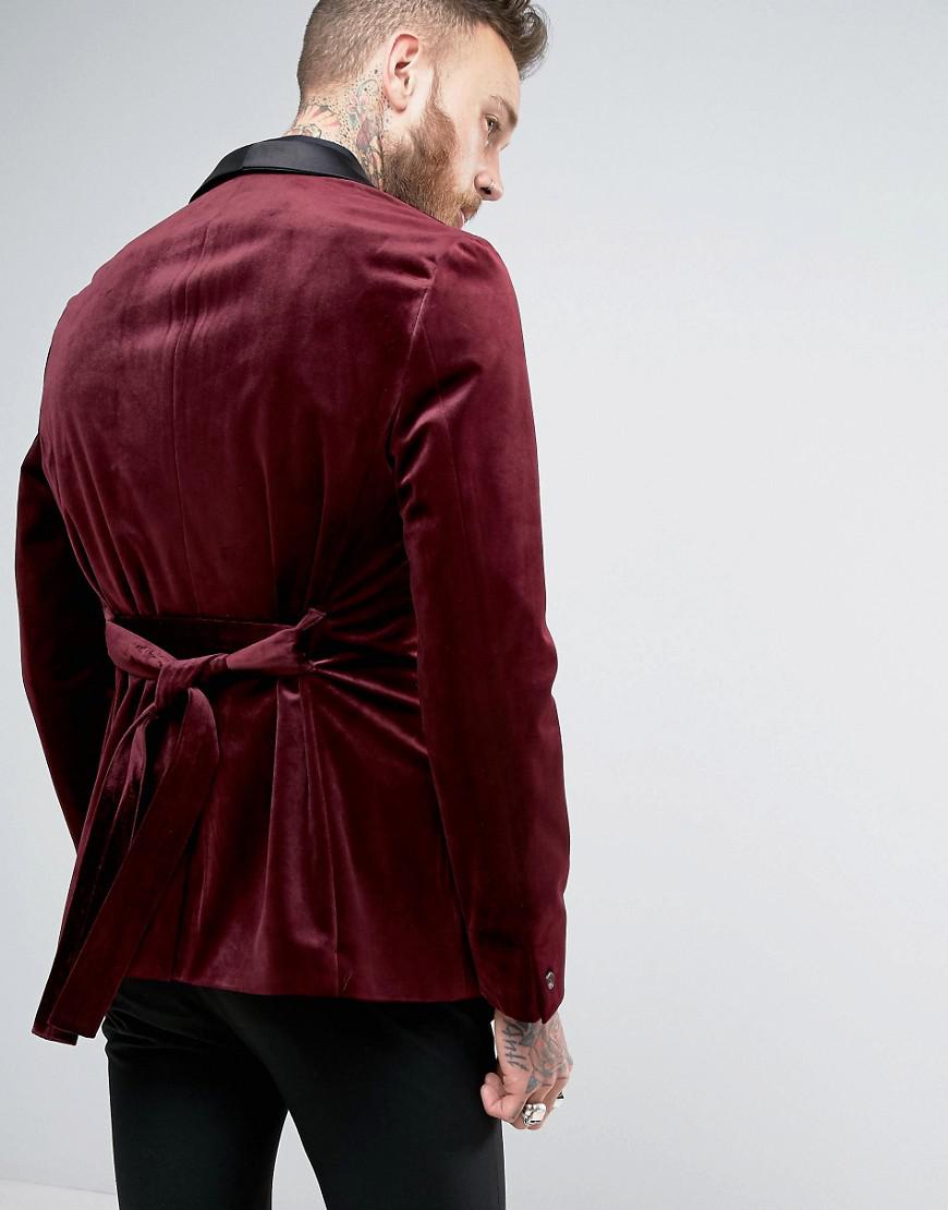 ASOS Skinny Smoking Jacket In Burgundy Velvet in Red for Men | Lyst