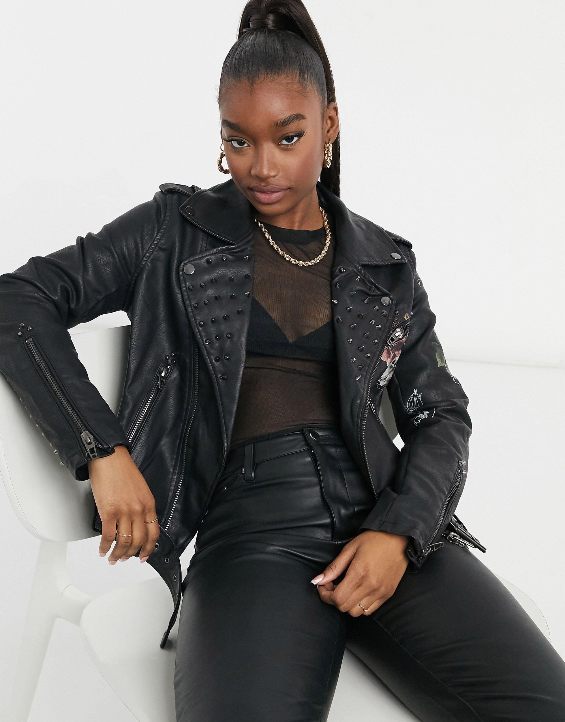 floral faux leather jacket