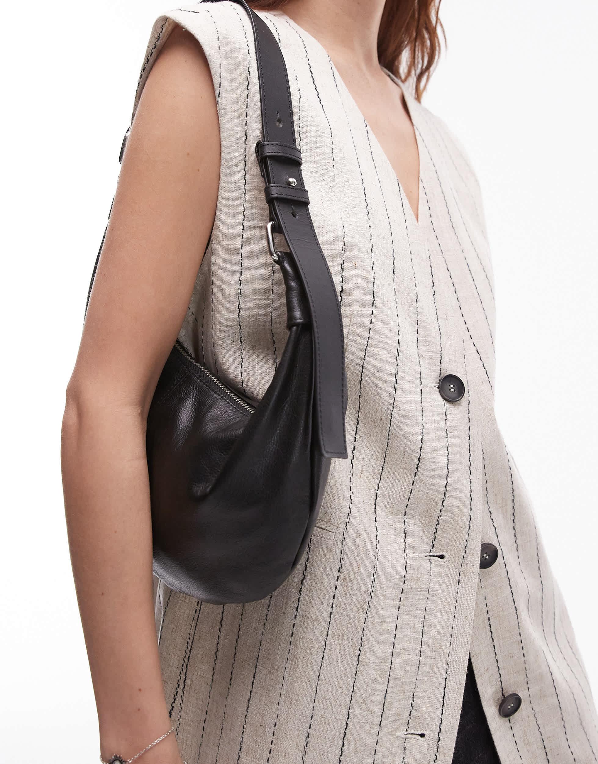 TOPSHOP Leah Leather Mini Scoop Shoulder Bag in White Lyst