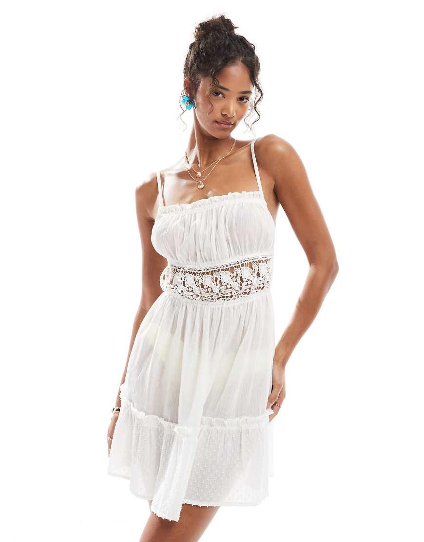 Miss Selfridge Beach Sheer Lace Trim Mini Dress in White Lyst UK